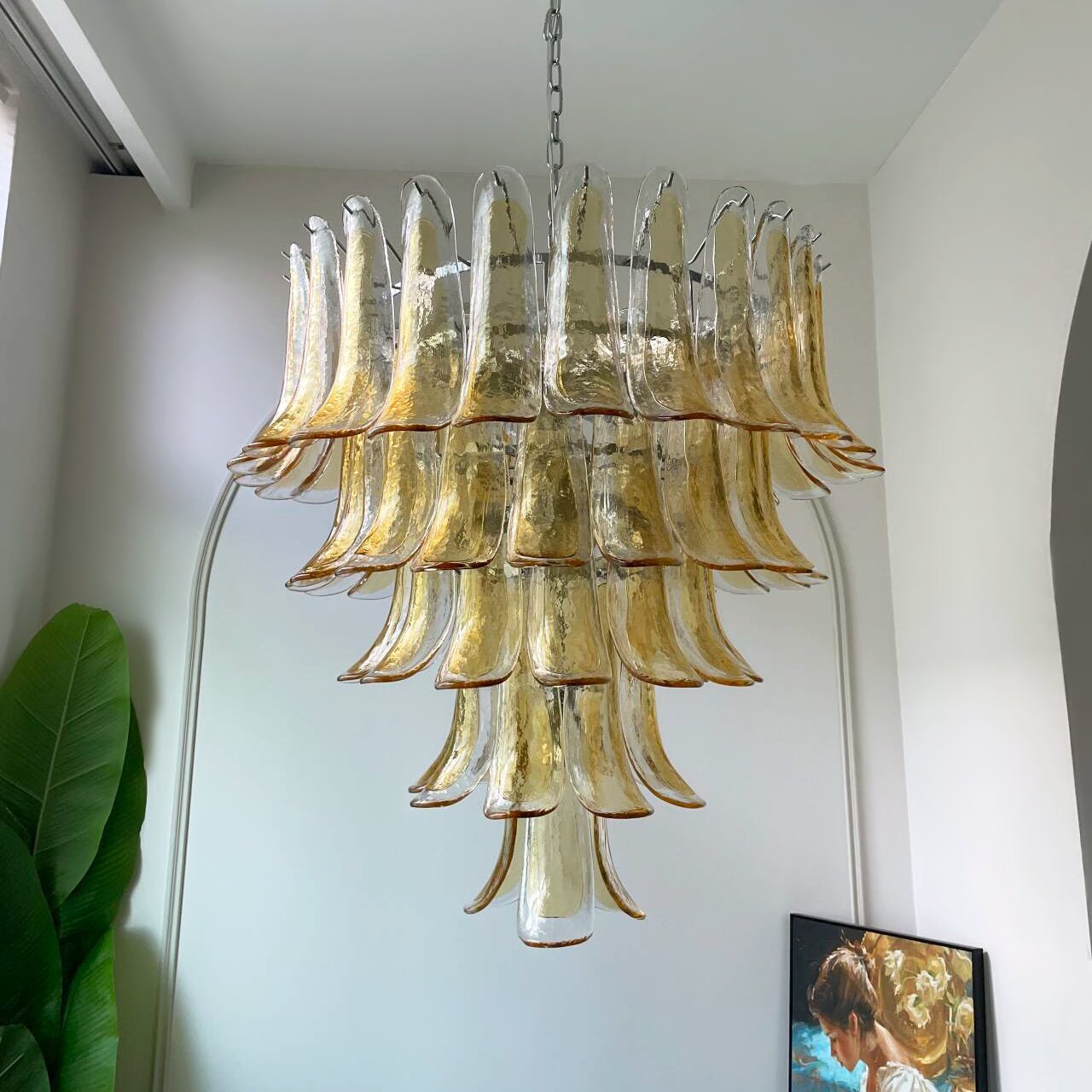 Aurora Chandelier Amber Petals Murano Glass Layered Lotus - Blowlighting