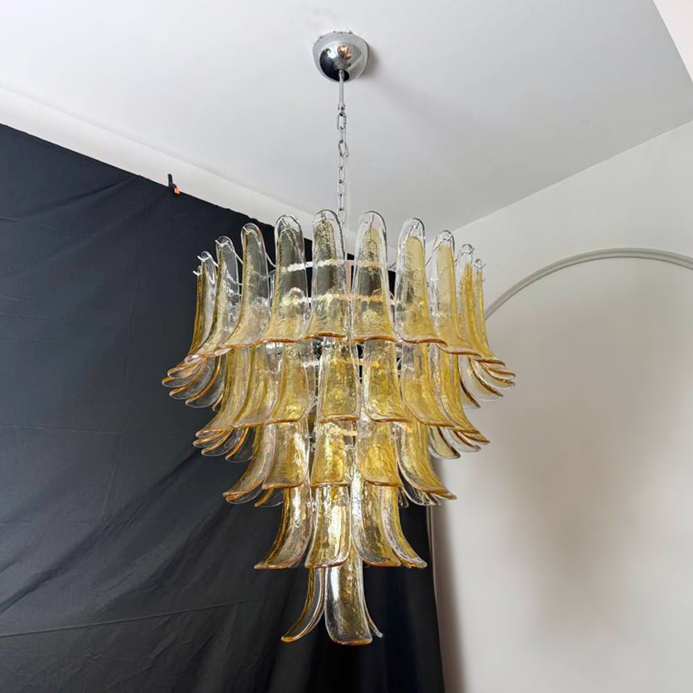 Aurora Chandelier Amber Petals Murano Glass Layered Lotus - Blowlighting