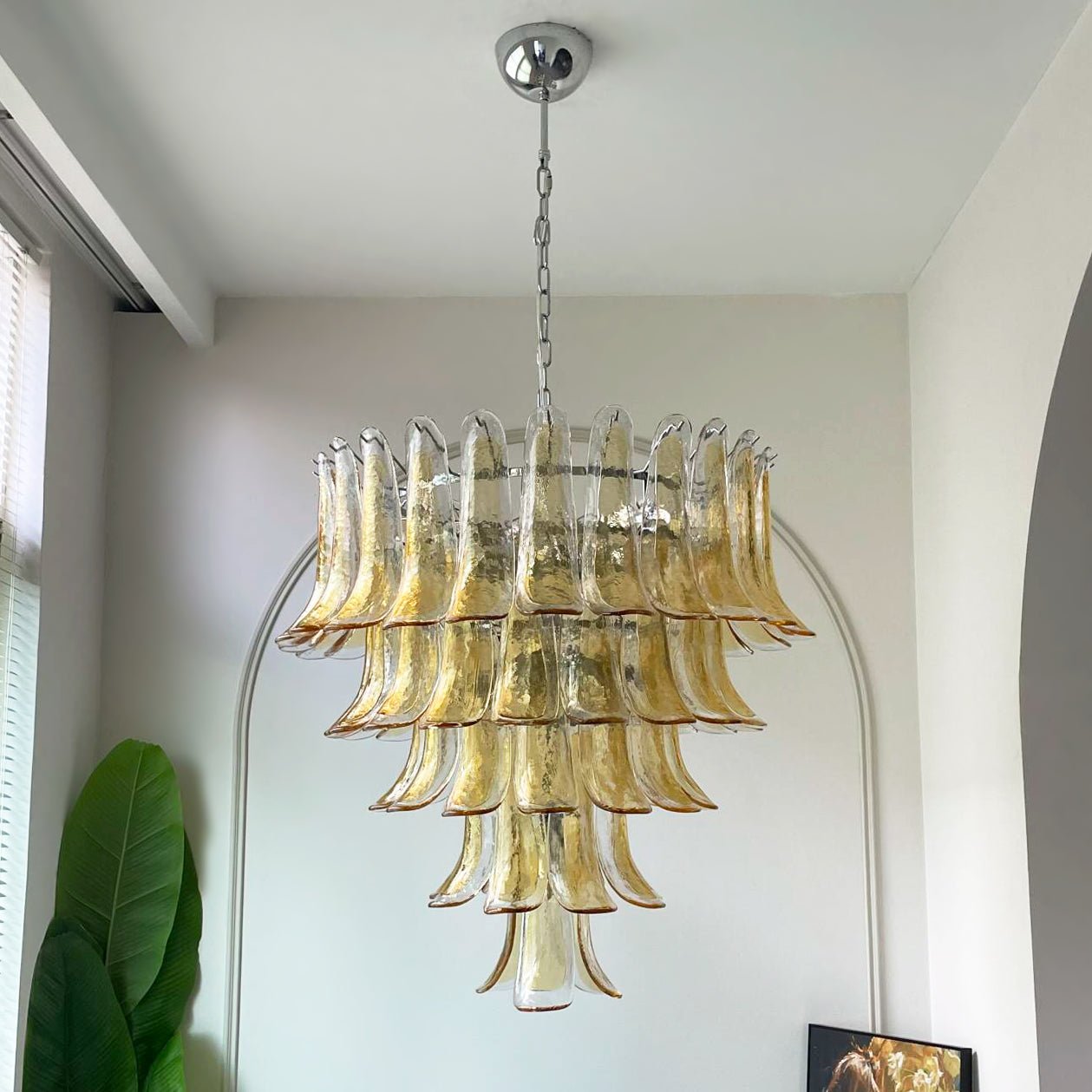 Aurora Chandelier Amber Petals Murano Glass Layered Lotus - Blowlighting