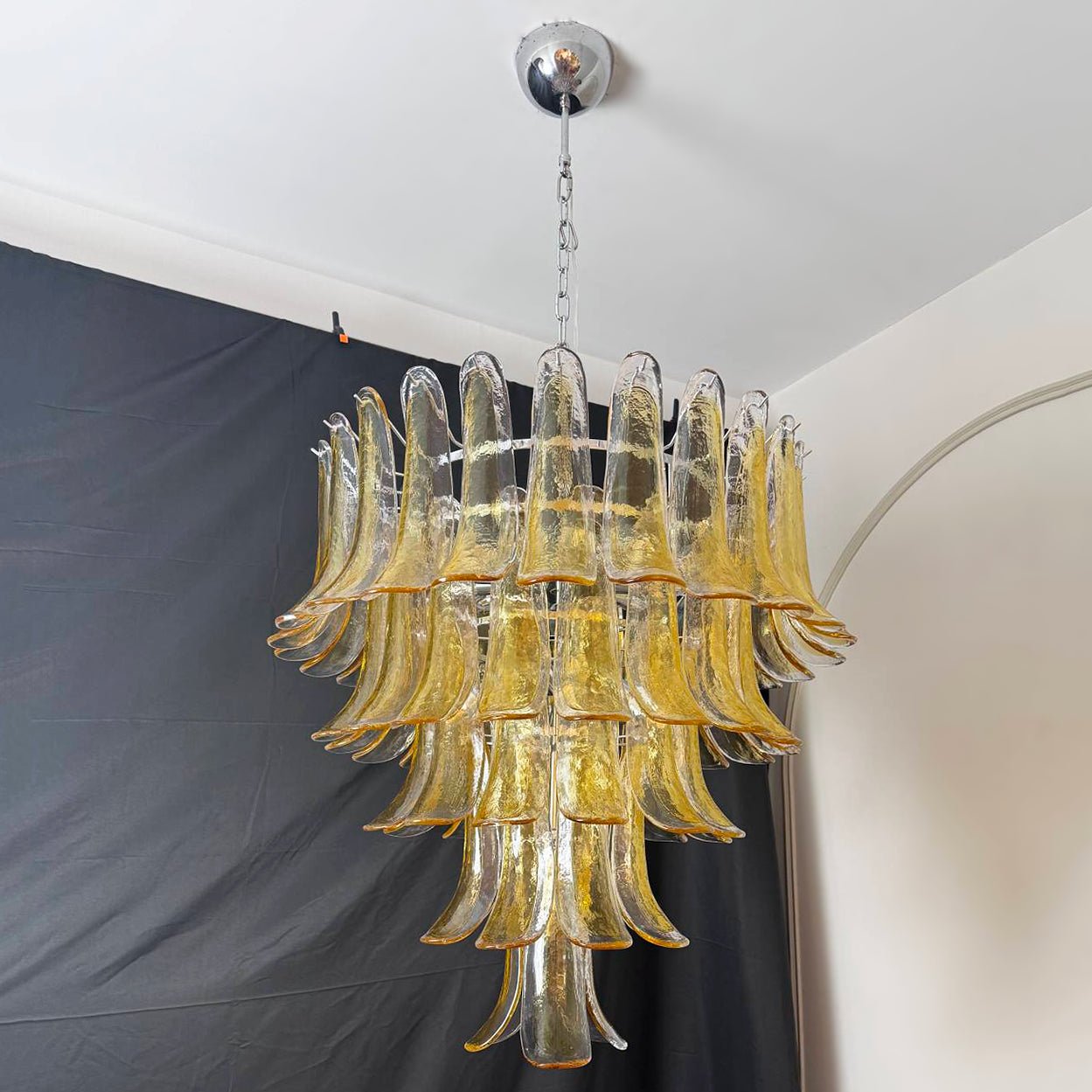 Aurora Chandelier Amber Petals Murano Glass Layered Lotus - Blowlighting