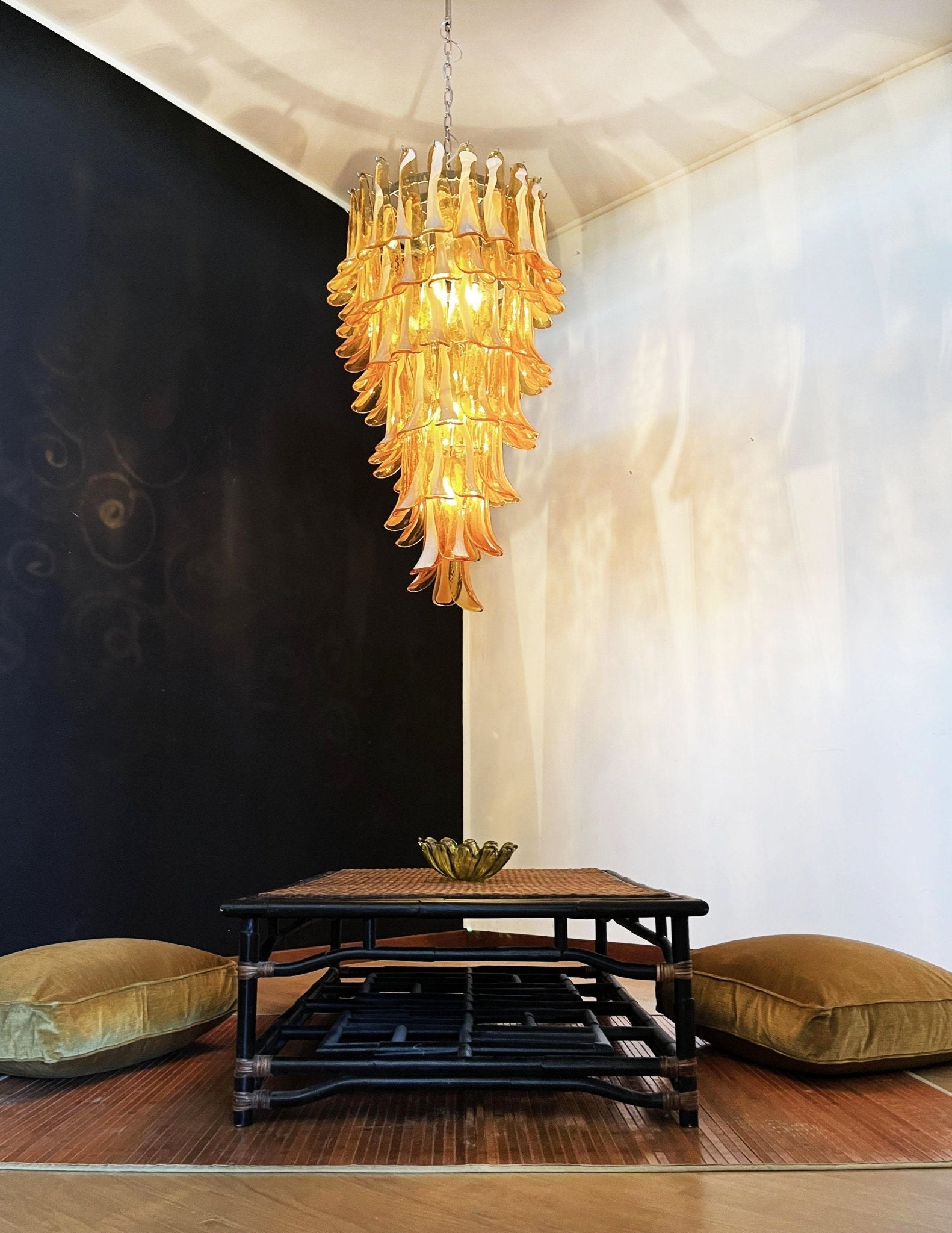 Aurora Chandelier Amber White Murano Spiral Petals - Blowlighting