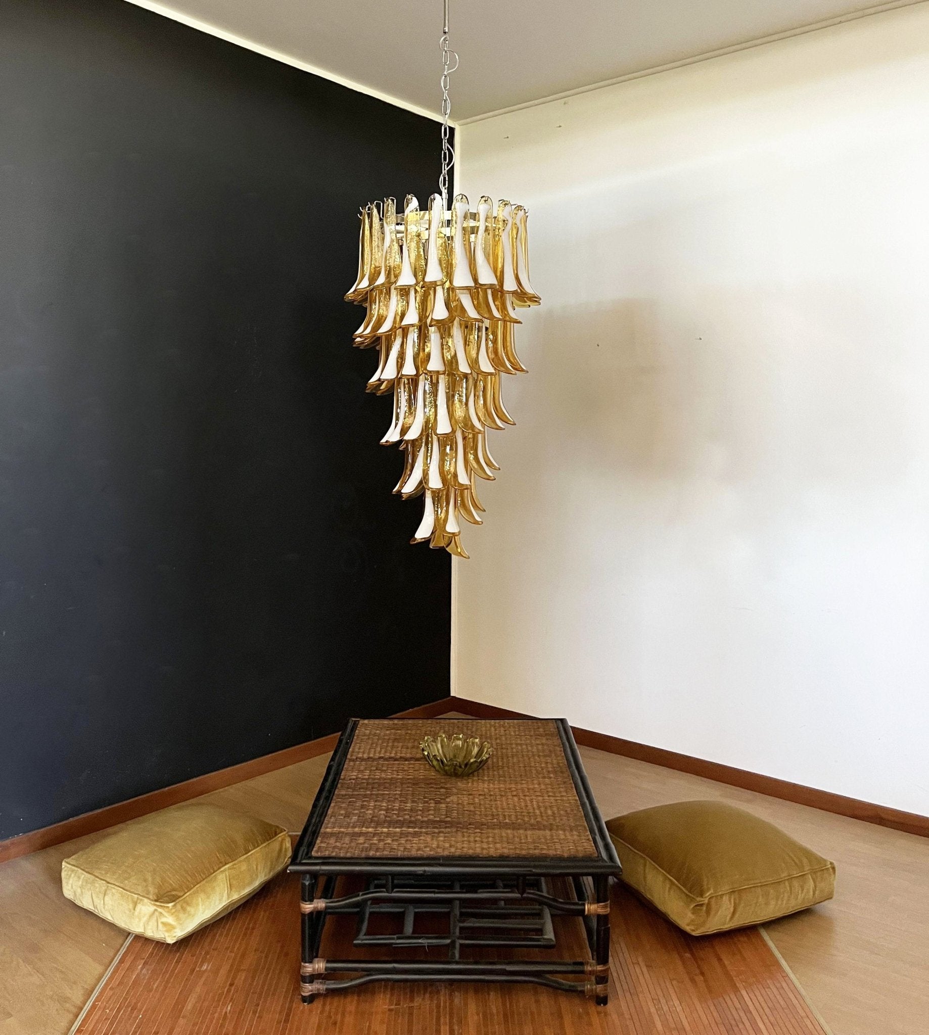Aurora Chandelier Amber White Murano Spiral Petals - Blowlighting