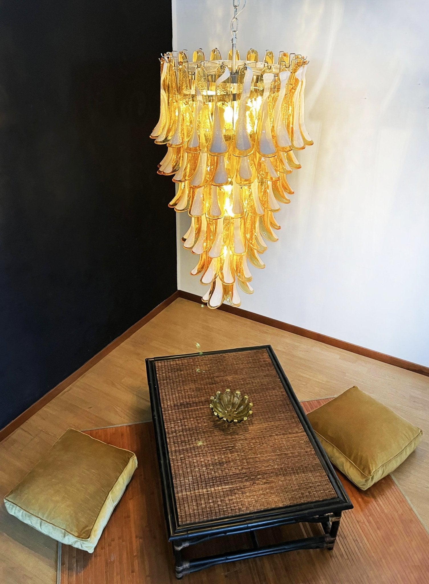 Aurora Chandelier Amber White Murano Spiral Petals - Blowlighting