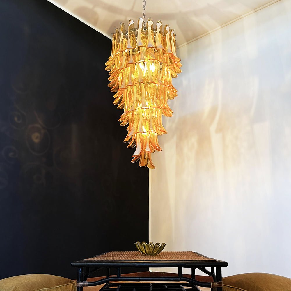 Aurora Chandelier Amber White Murano Spiral Petals - Blowlighting