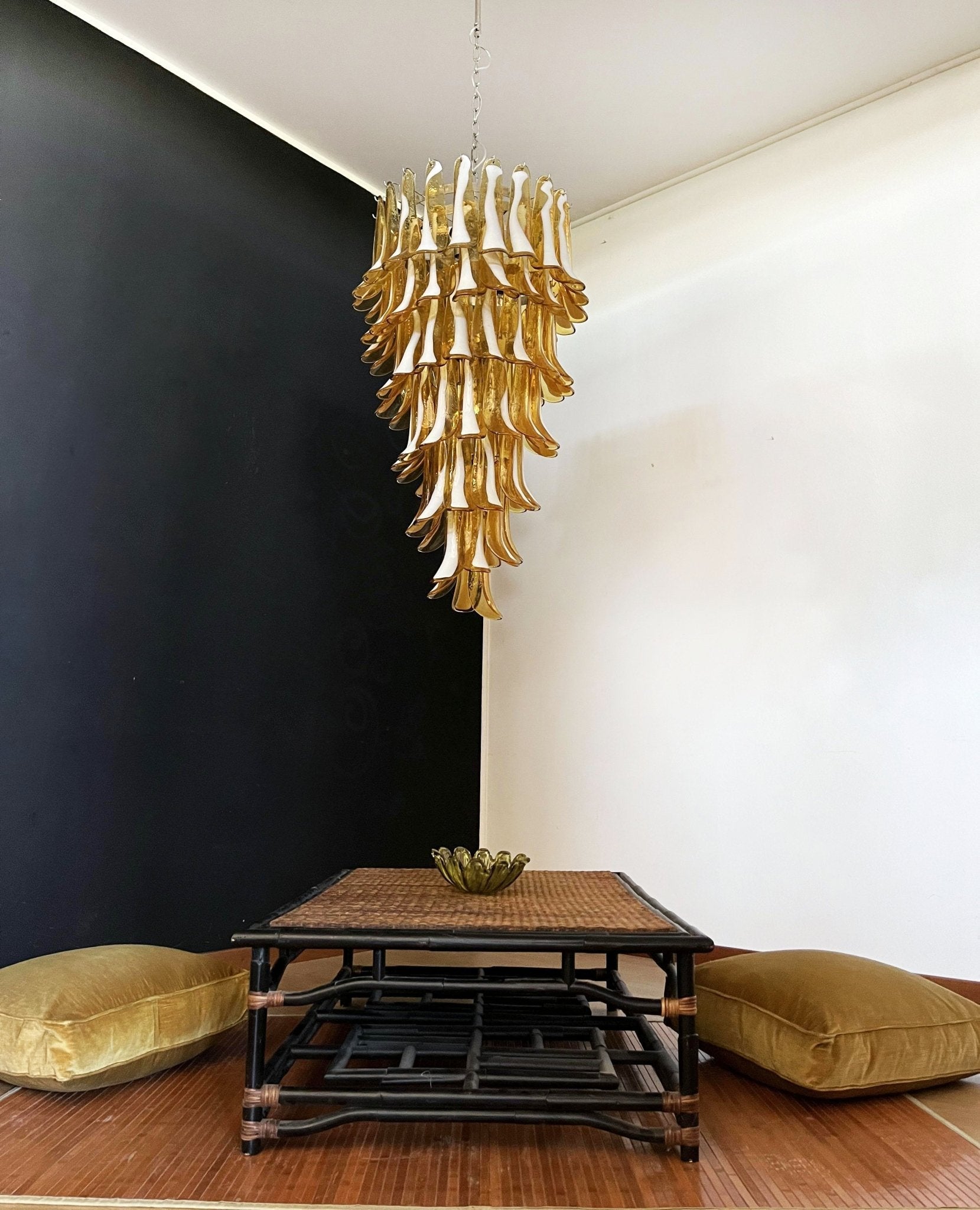 Aurora Chandelier Amber White Murano Spiral Petals - Blowlighting