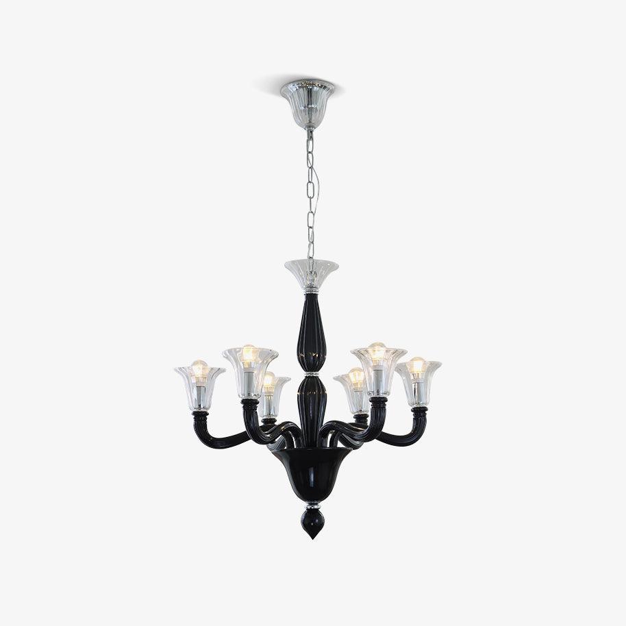 Aurora Chandelier Black Murano Candle Arm Glass Classic - Blowlighting