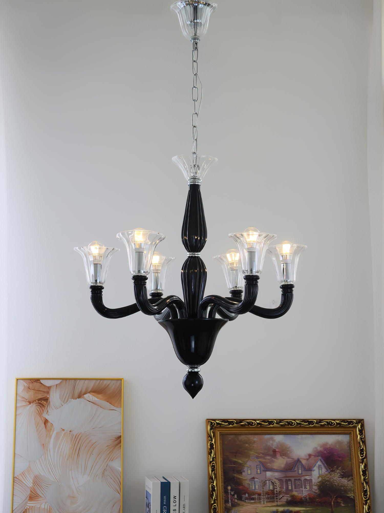 Aurora Chandelier Black Murano Candle Arm Glass Classic - Blowlighting