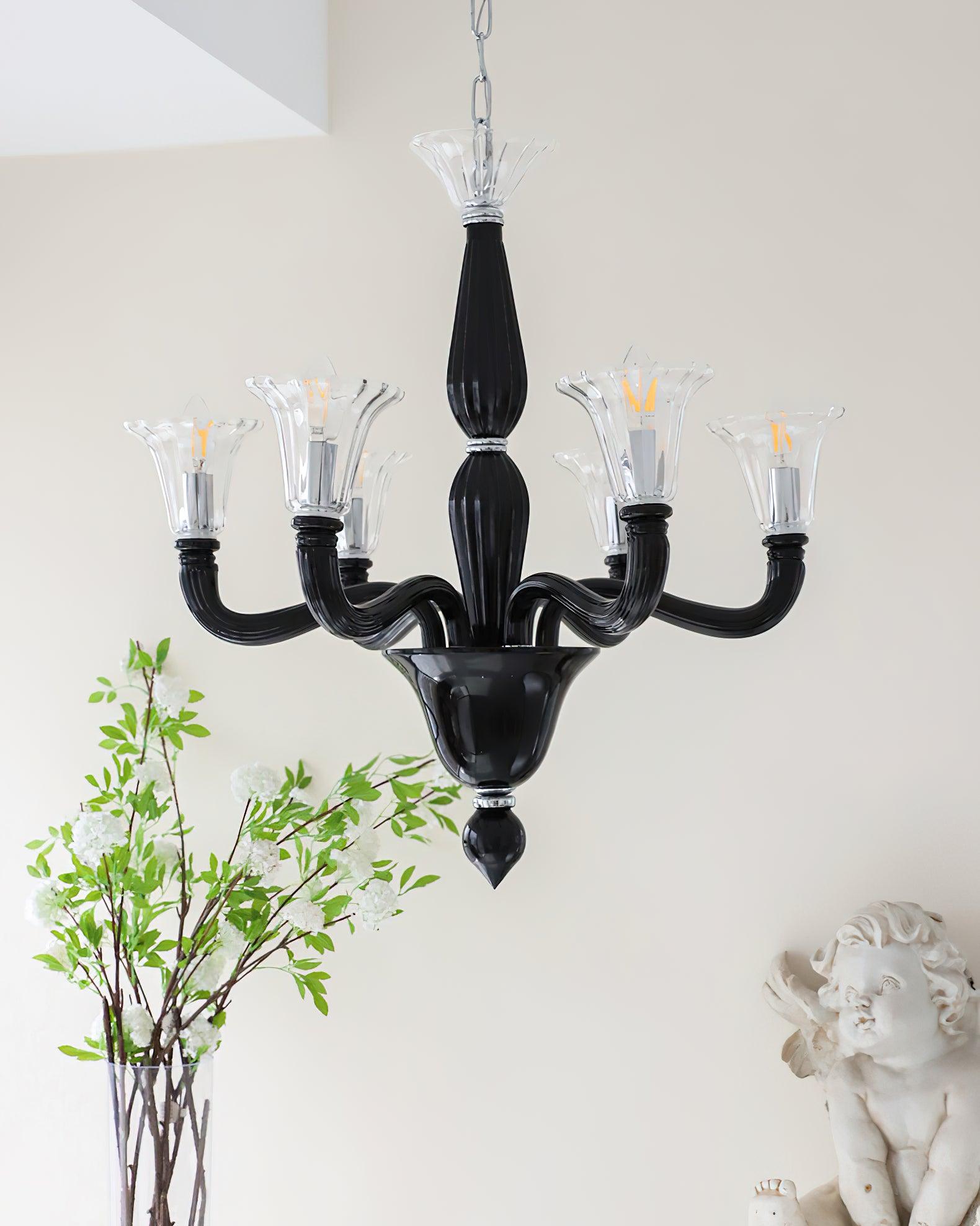 Aurora Chandelier Black Murano Candle Arm Glass Classic - Blowlighting