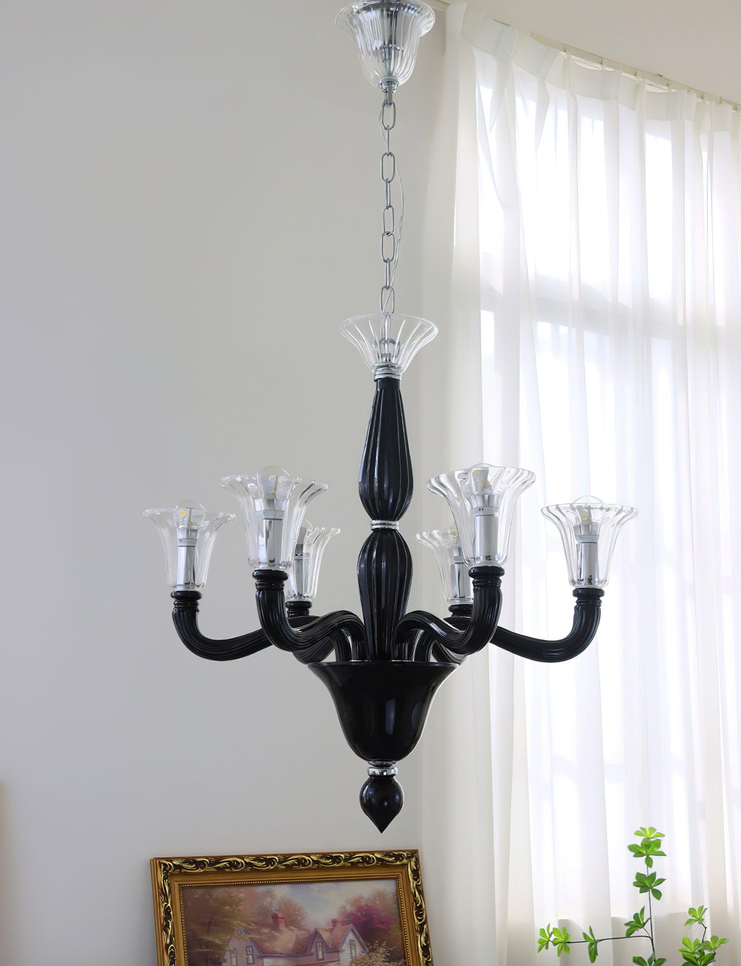 Aurora Chandelier Black Murano Candle Arm Glass Classic - Blowlighting