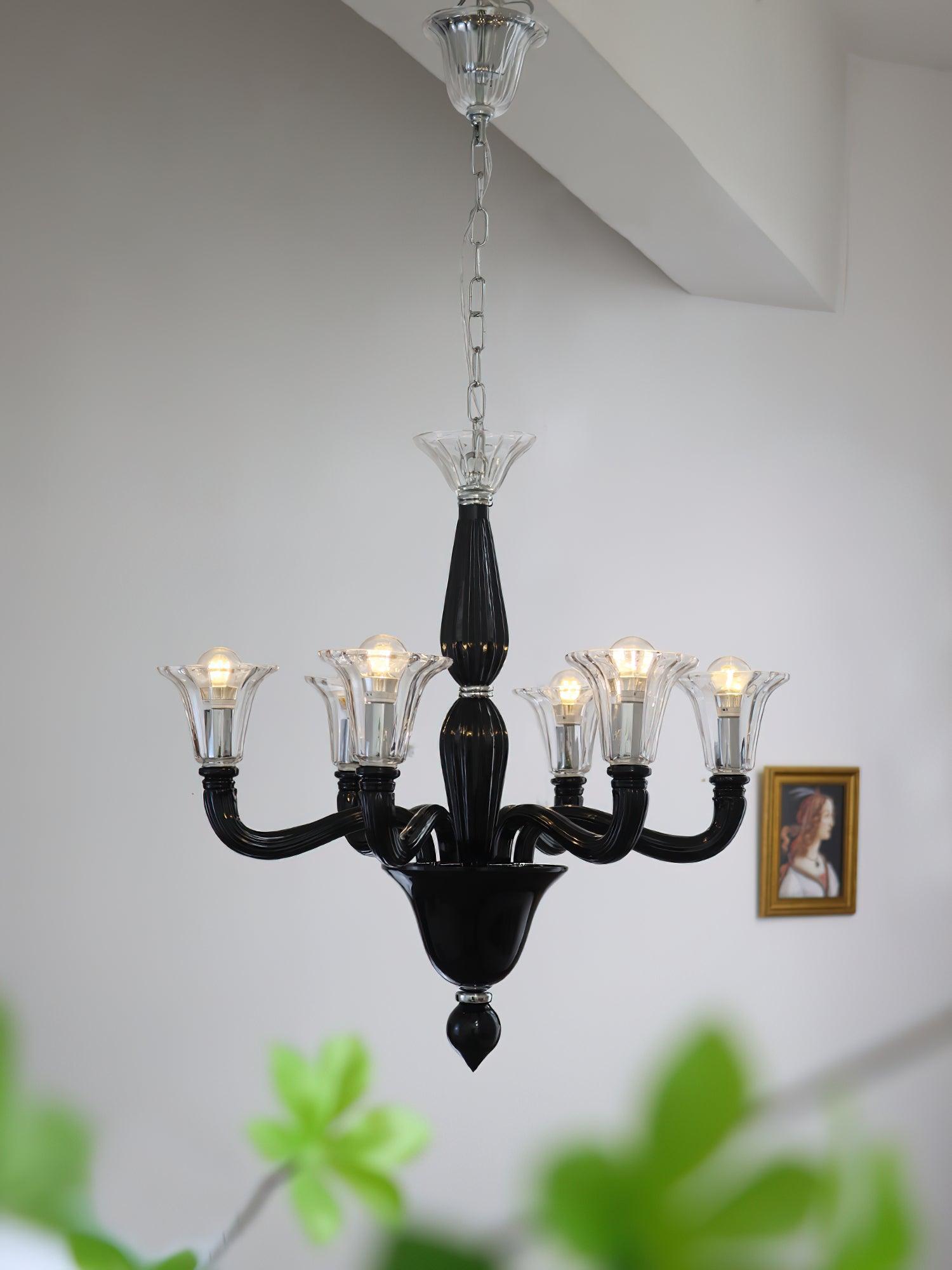 Aurora Chandelier Black Murano Candle Arm Glass Classic - Blowlighting