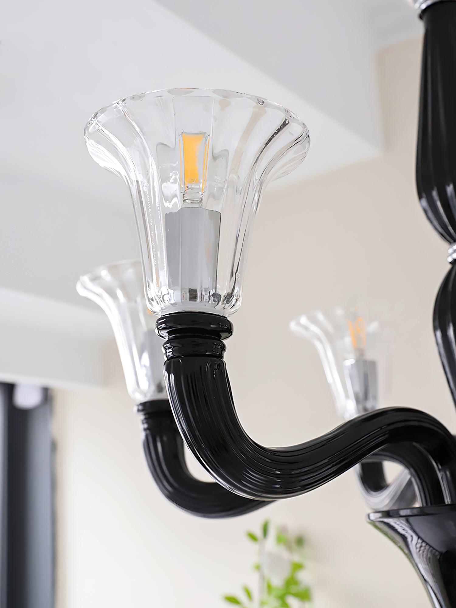 Aurora Chandelier Black Murano Candle Arm Glass Classic - Blowlighting
