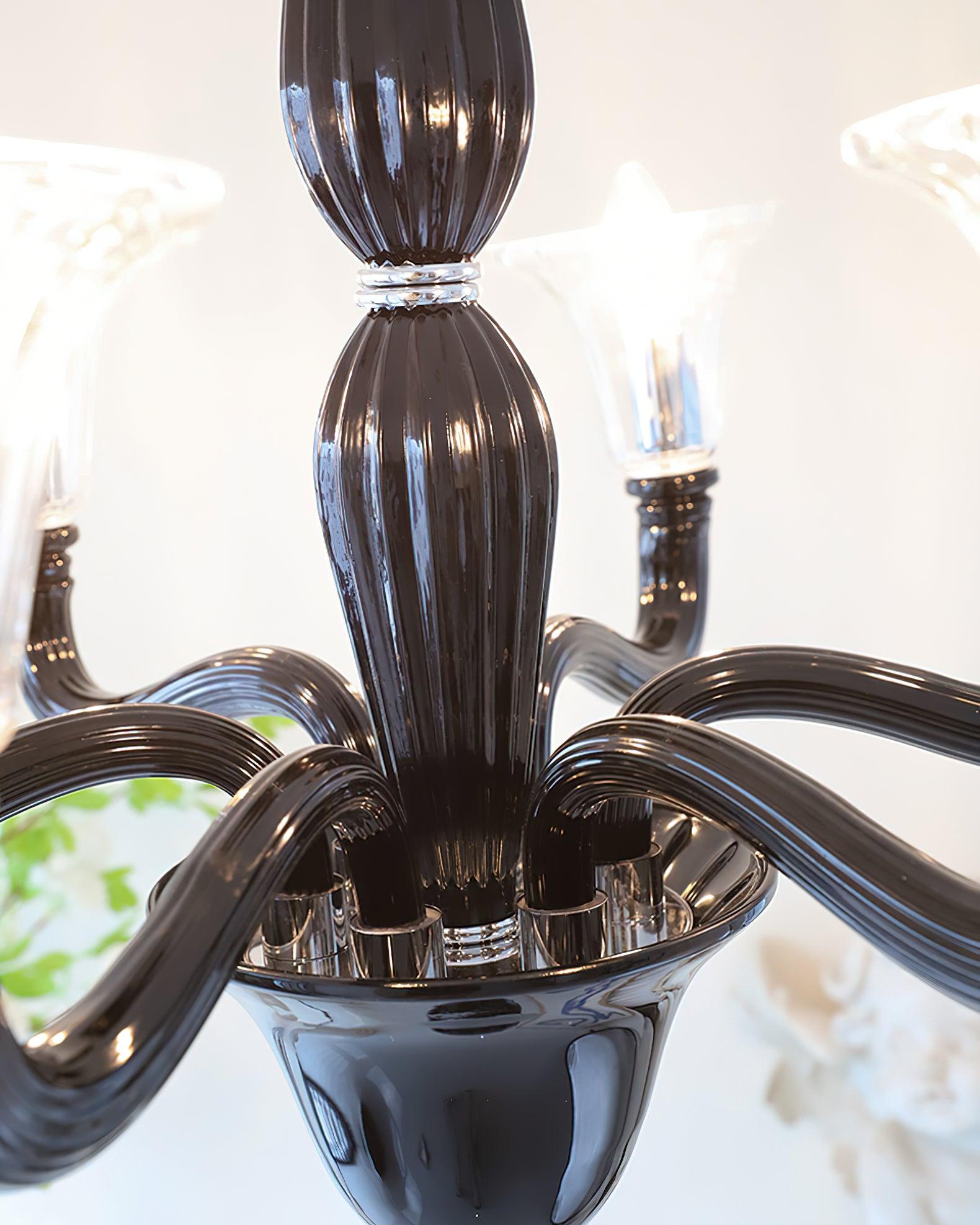Aurora Chandelier Black Murano Candle Arm Glass Classic - Blowlighting