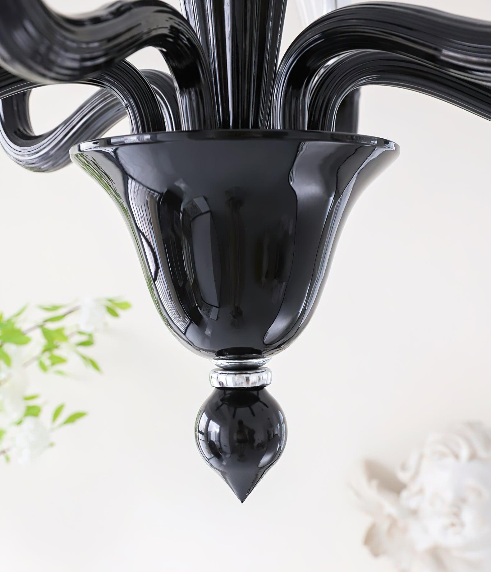 Aurora Chandelier Black Murano Candle Arm Glass Classic - Blowlighting