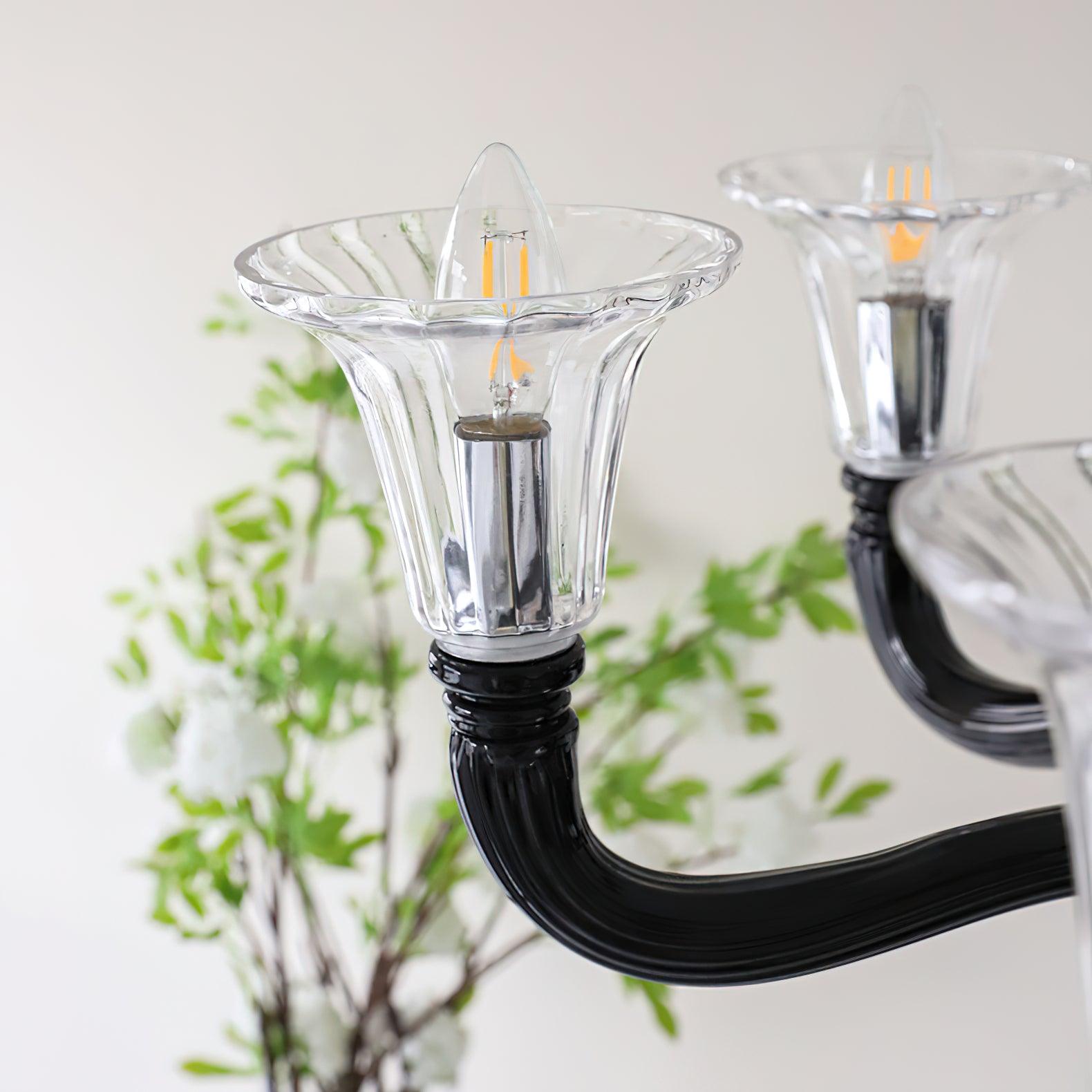Aurora Chandelier Black Murano Candle Arm Glass Classic - Blowlighting