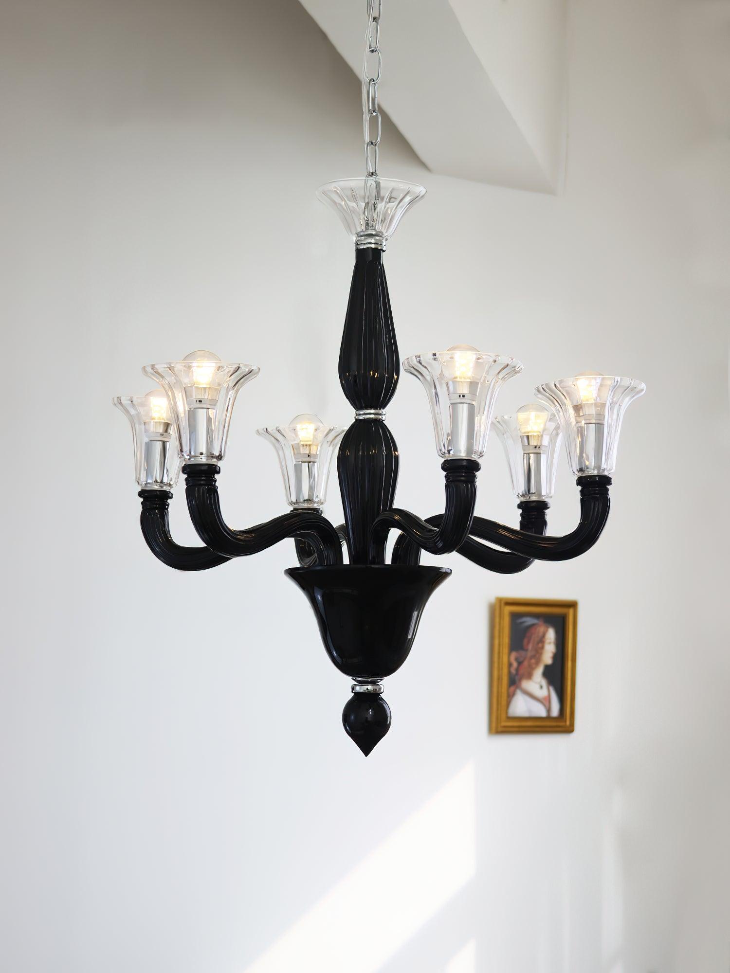 Aurora Chandelier Black Murano Candle Arm Glass Classic - Blowlighting