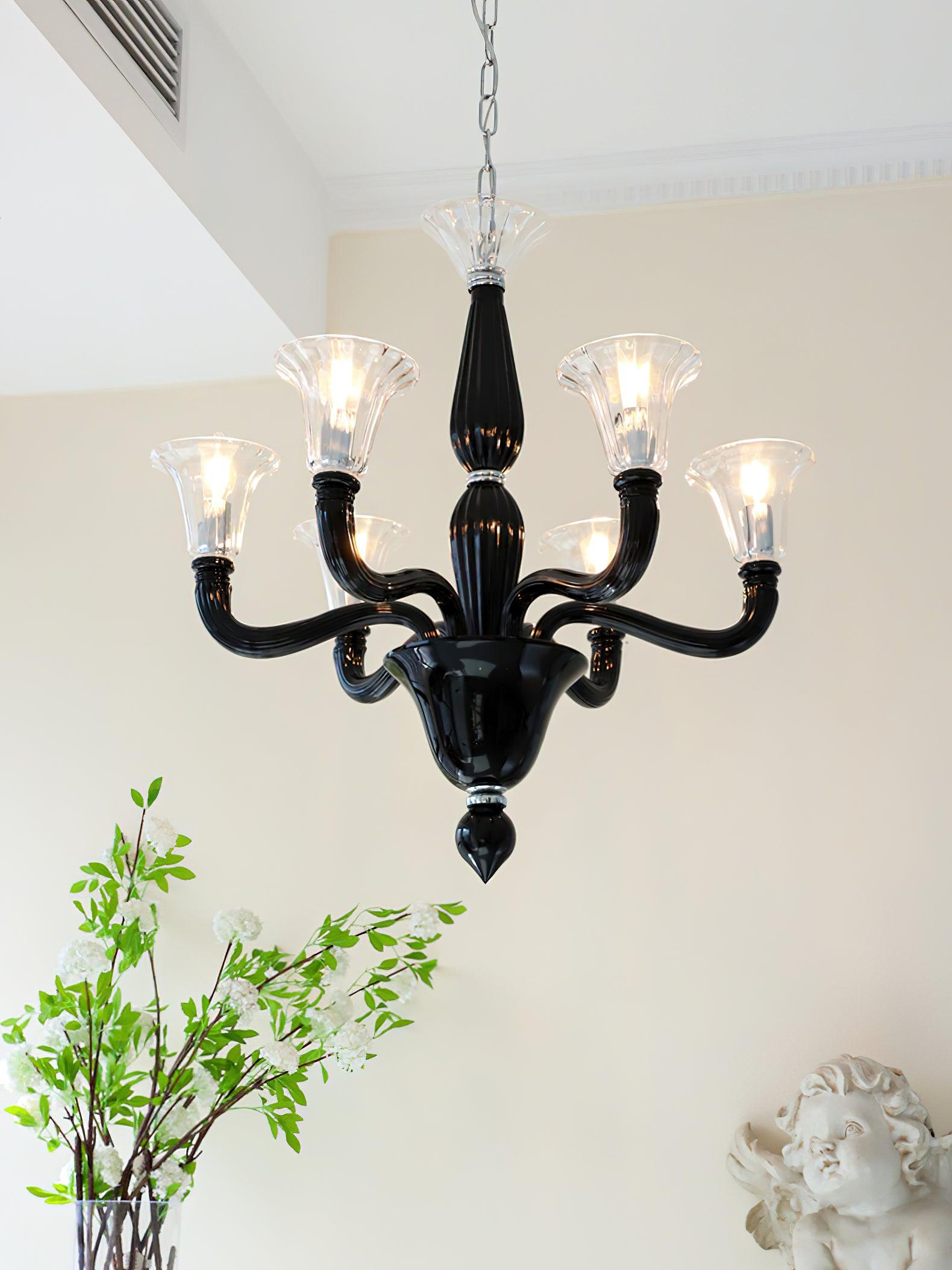 Aurora Chandelier Black Murano Candle Arm Glass Classic - Blowlighting
