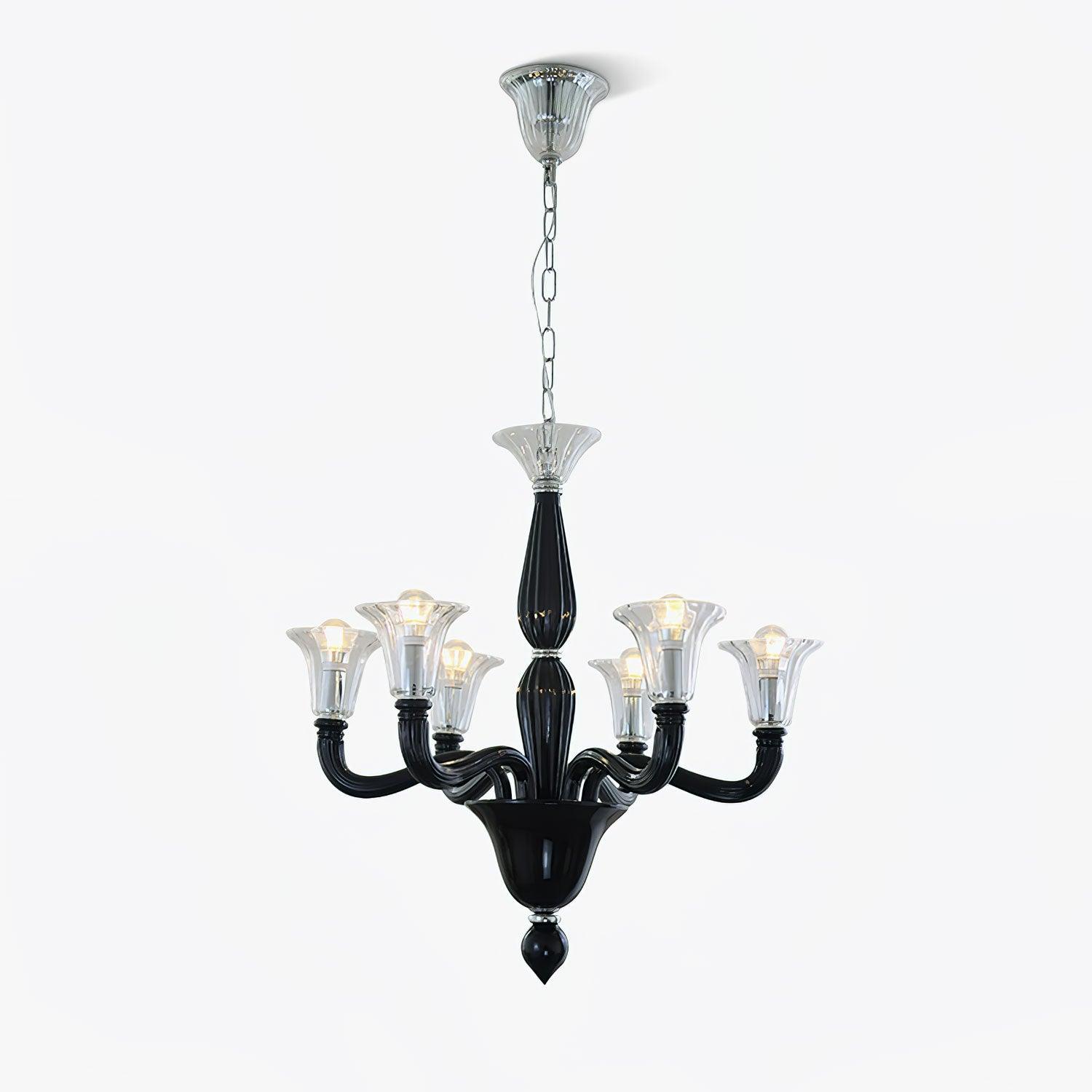 Aurora Chandelier Black Murano Candle Arm Glass Classic - Blowlighting