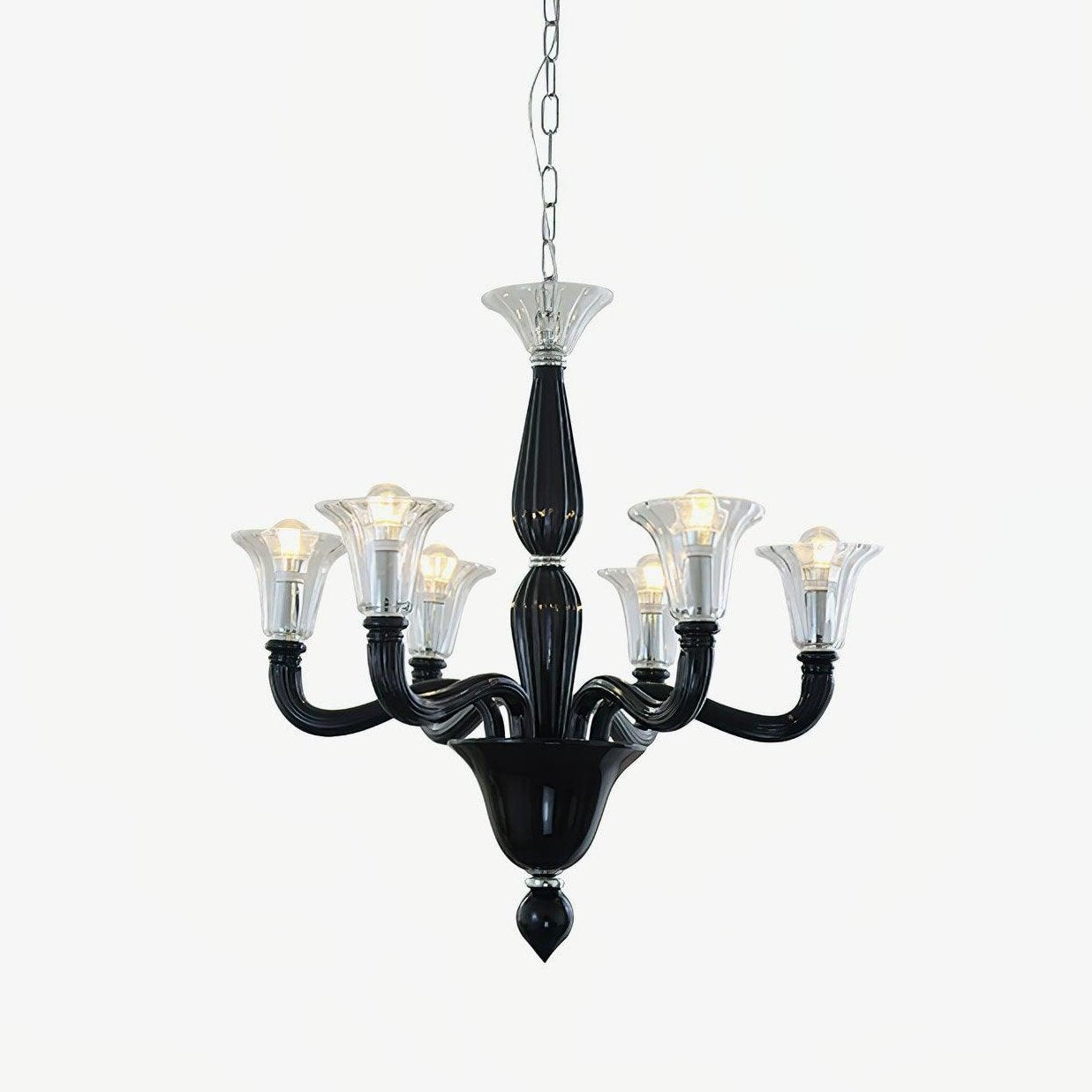 Aurora Chandelier Black Murano Candle Arm Glass Classic - Blowlighting