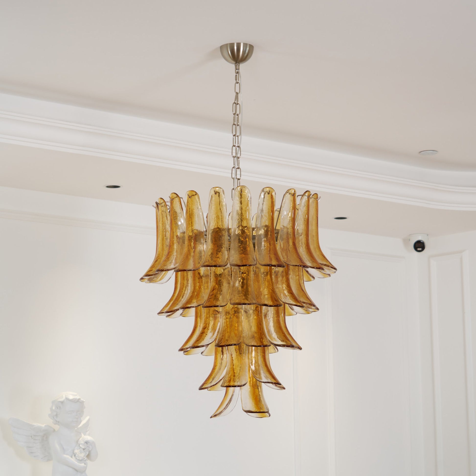 Aurora Chandelier Amber Lily Murano Glass Layered Centerpiece - Blowlighting