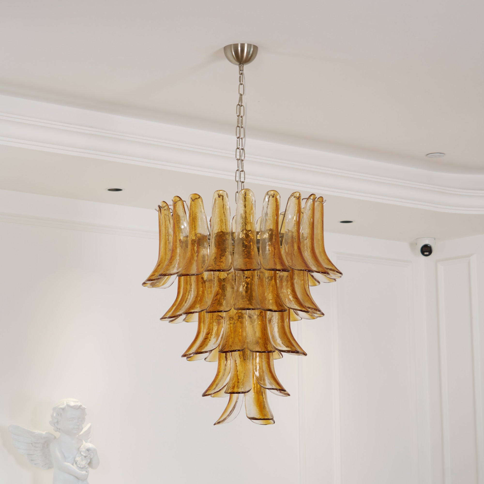 Aurora Chandelier Amber Lily Murano Glass Layered Centerpiece - Blowlighting