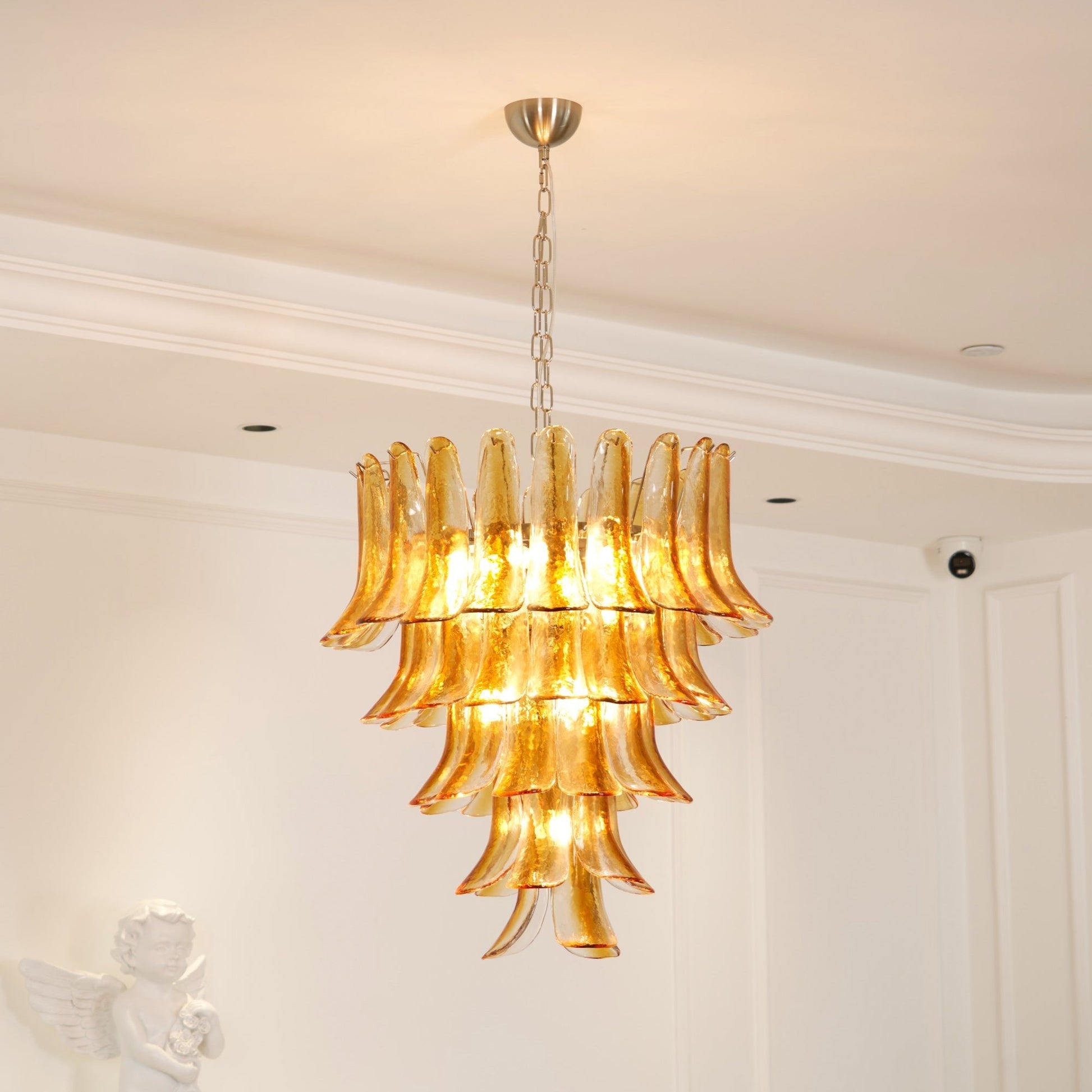 Aurora Chandelier Amber Lily Murano Glass Layered Centerpiece - Blowlighting