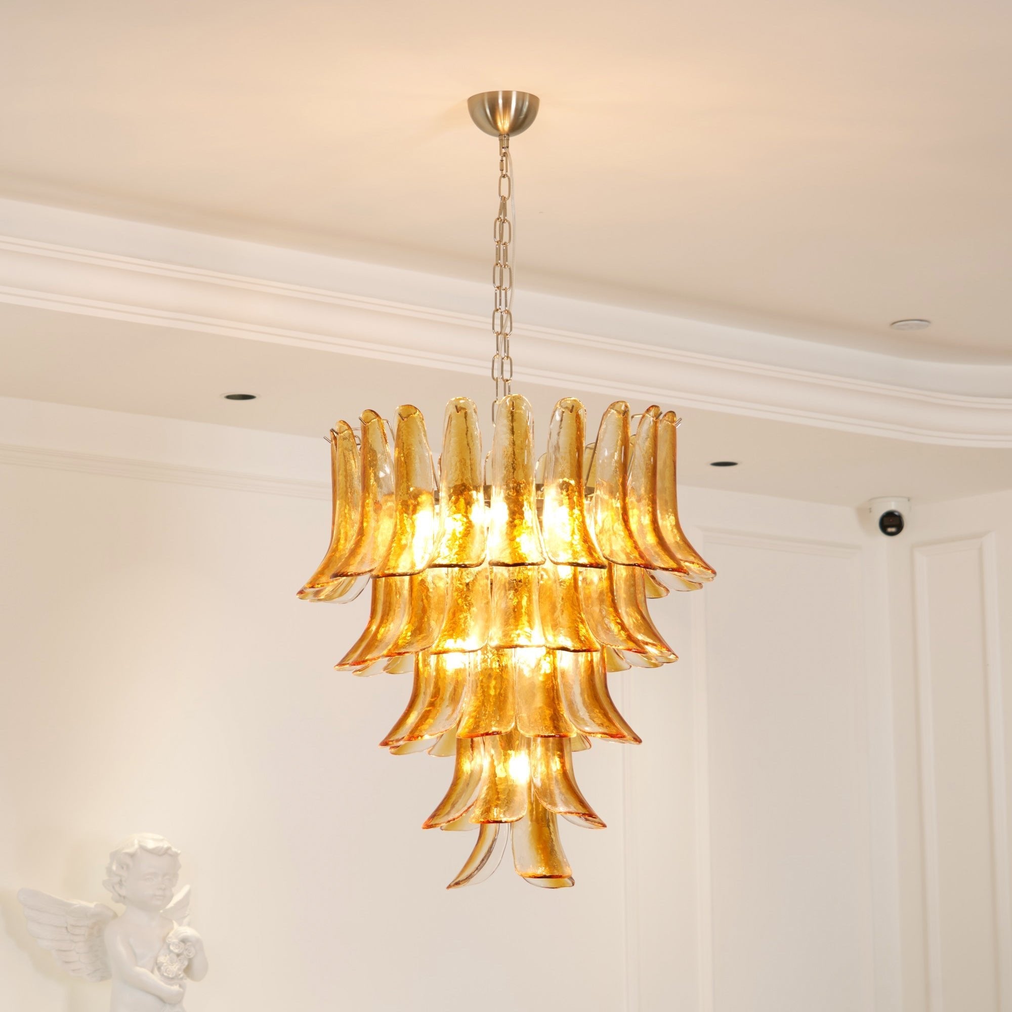 Aurora Chandelier Amber Lily Murano Glass Layered Centerpiece - Blowlighting