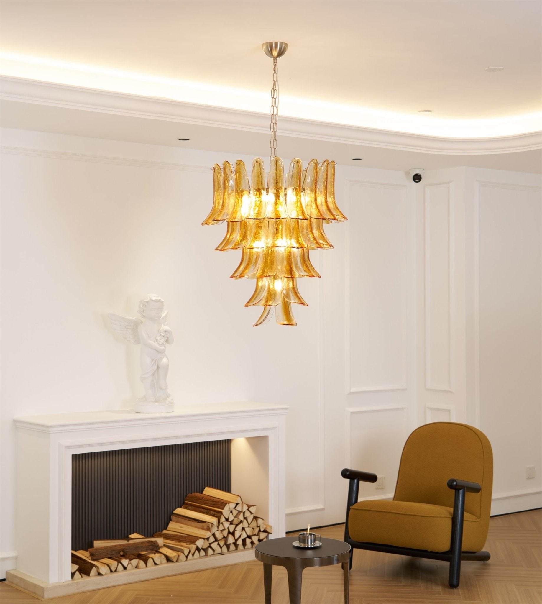 Aurora Chandelier Amber Lily Murano Glass Layered Centerpiece - Blowlighting