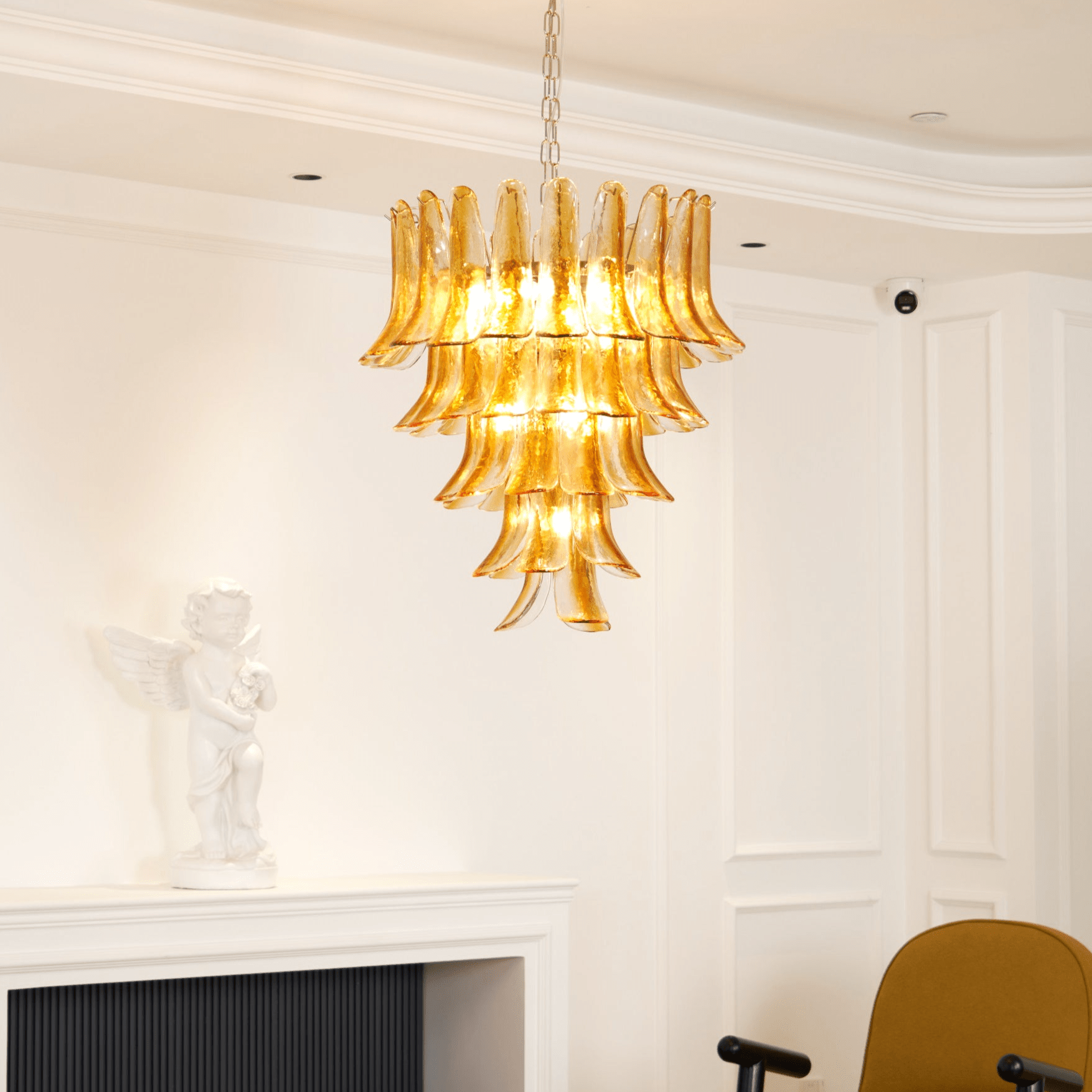 Aurora Chandelier Amber Lily Murano Glass Layered Centerpiece - Blowlighting