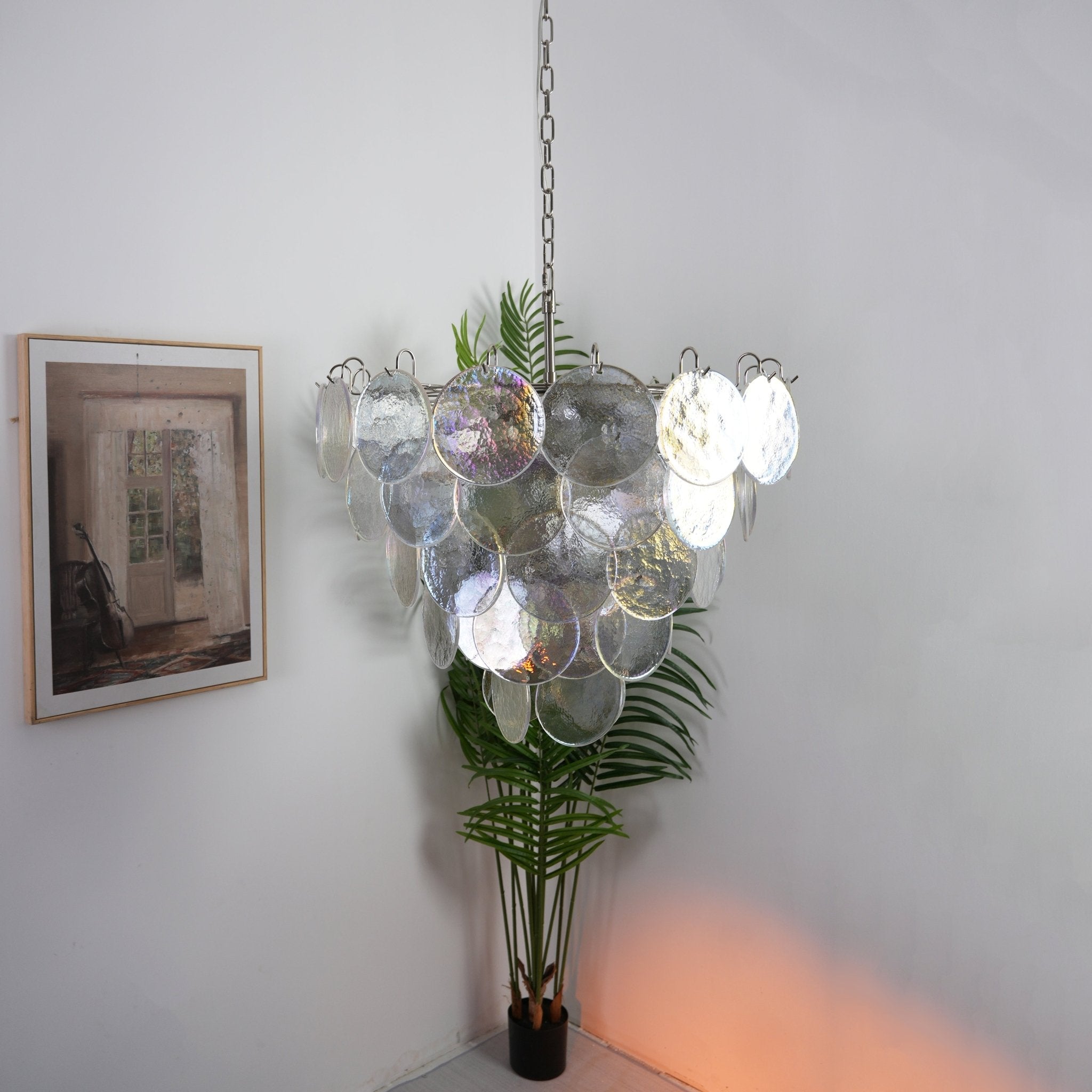 Aurora Chandelier Iridescent Murano Glass Disc - Blowlighting