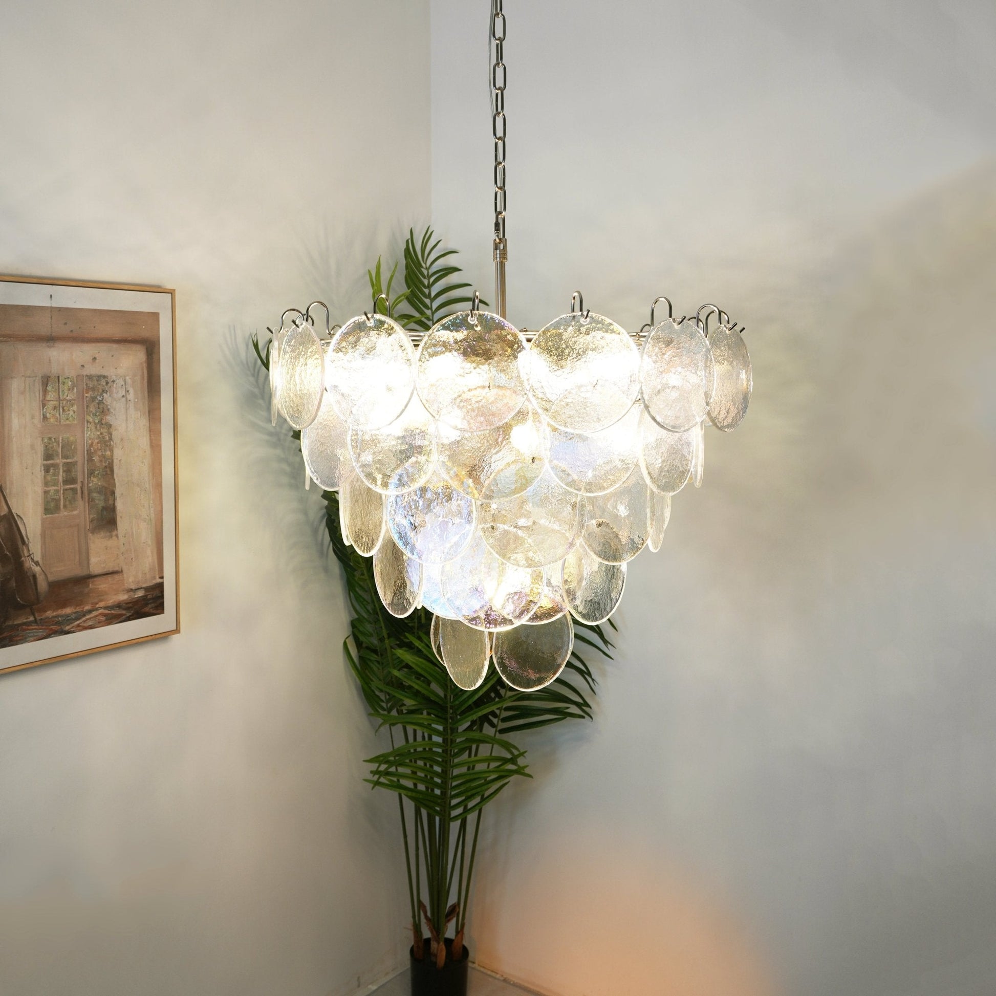 Aurora Chandelier Iridescent Murano Glass Disc - Blowlighting