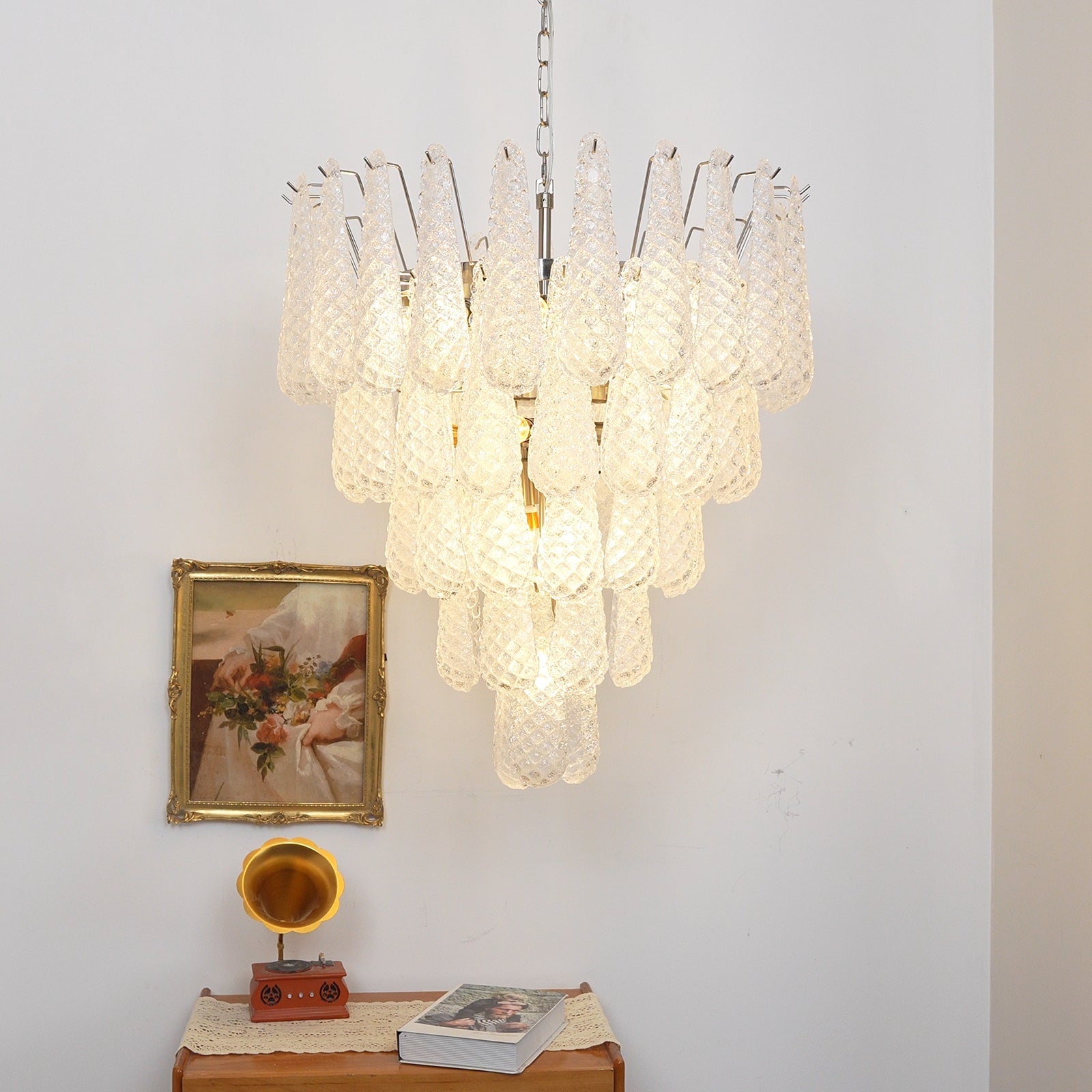 Aurora Chandelier Clear Murano Glass Dewdrop Layered - Blowlighting