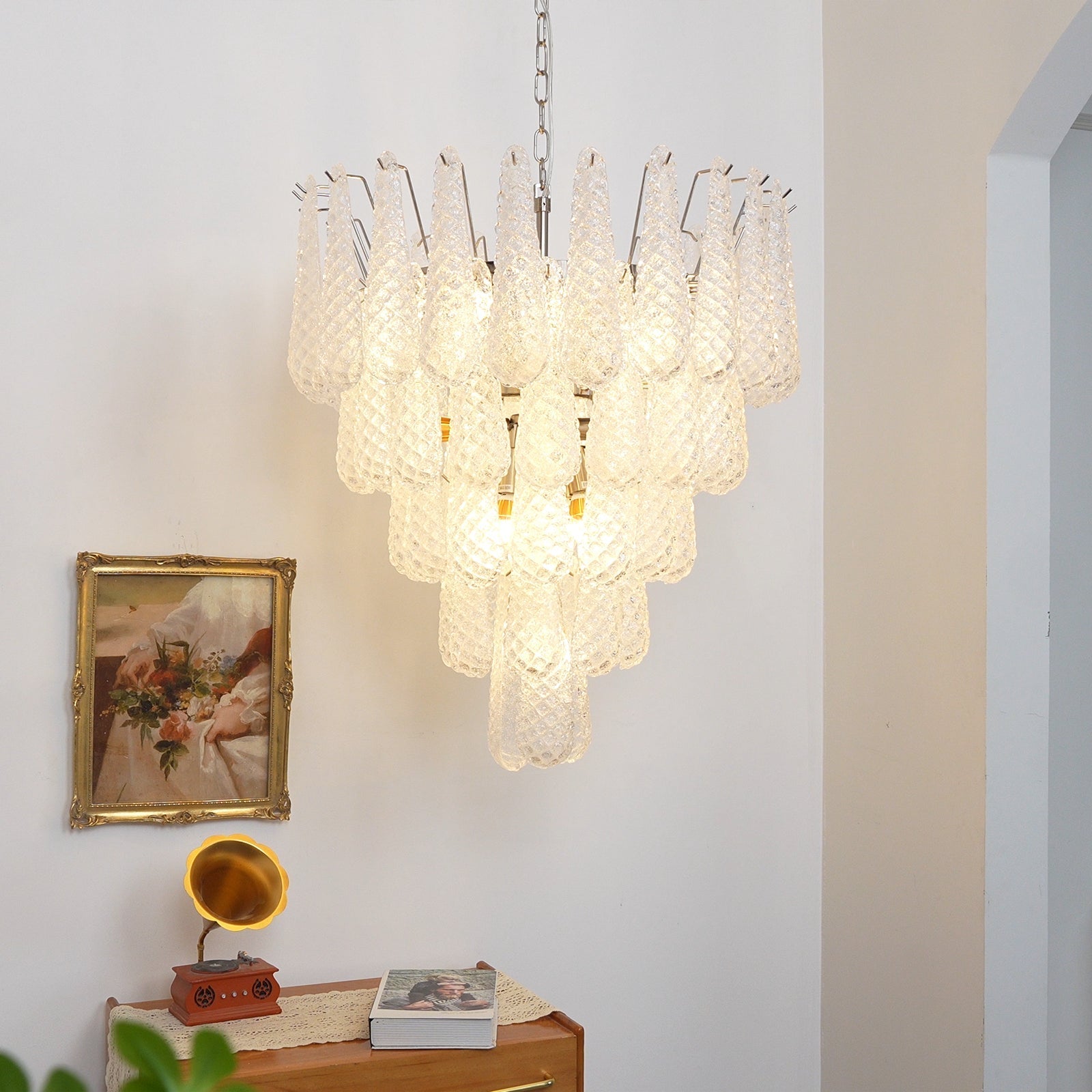 Aurora Chandelier Clear Murano Glass Dewdrop Layered - Blowlighting