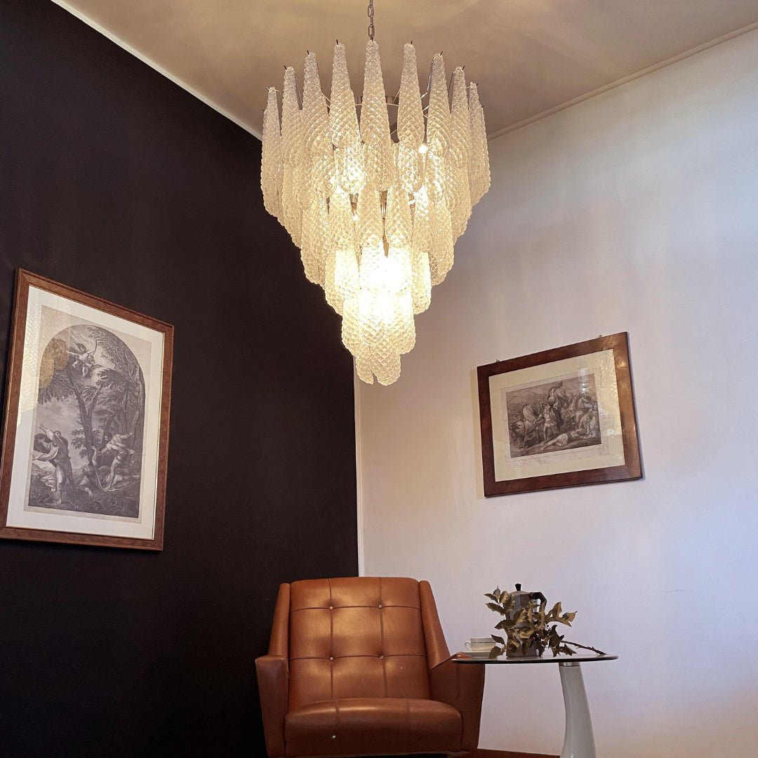 Aurora Chandelier Clear Murano Glass Dewdrop Layered - Blowlighting