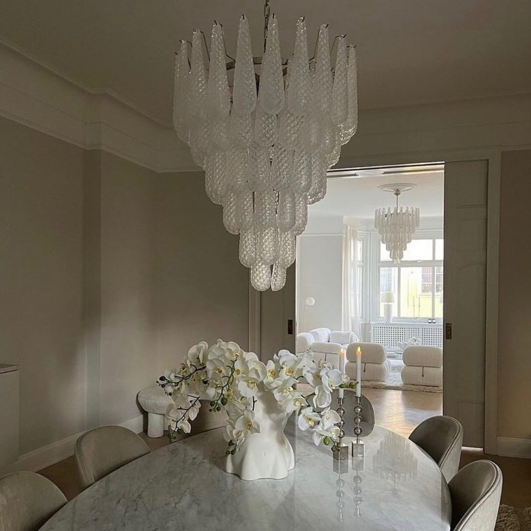 Aurora Chandelier Clear Murano Glass Dewdrop Layered - Blowlighting