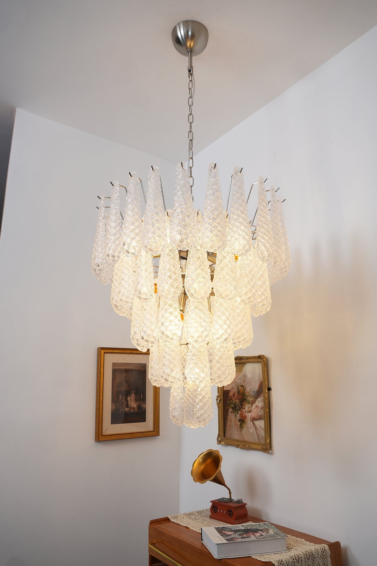 Aurora Chandelier Clear Murano Glass Dewdrop Layered - Blowlighting