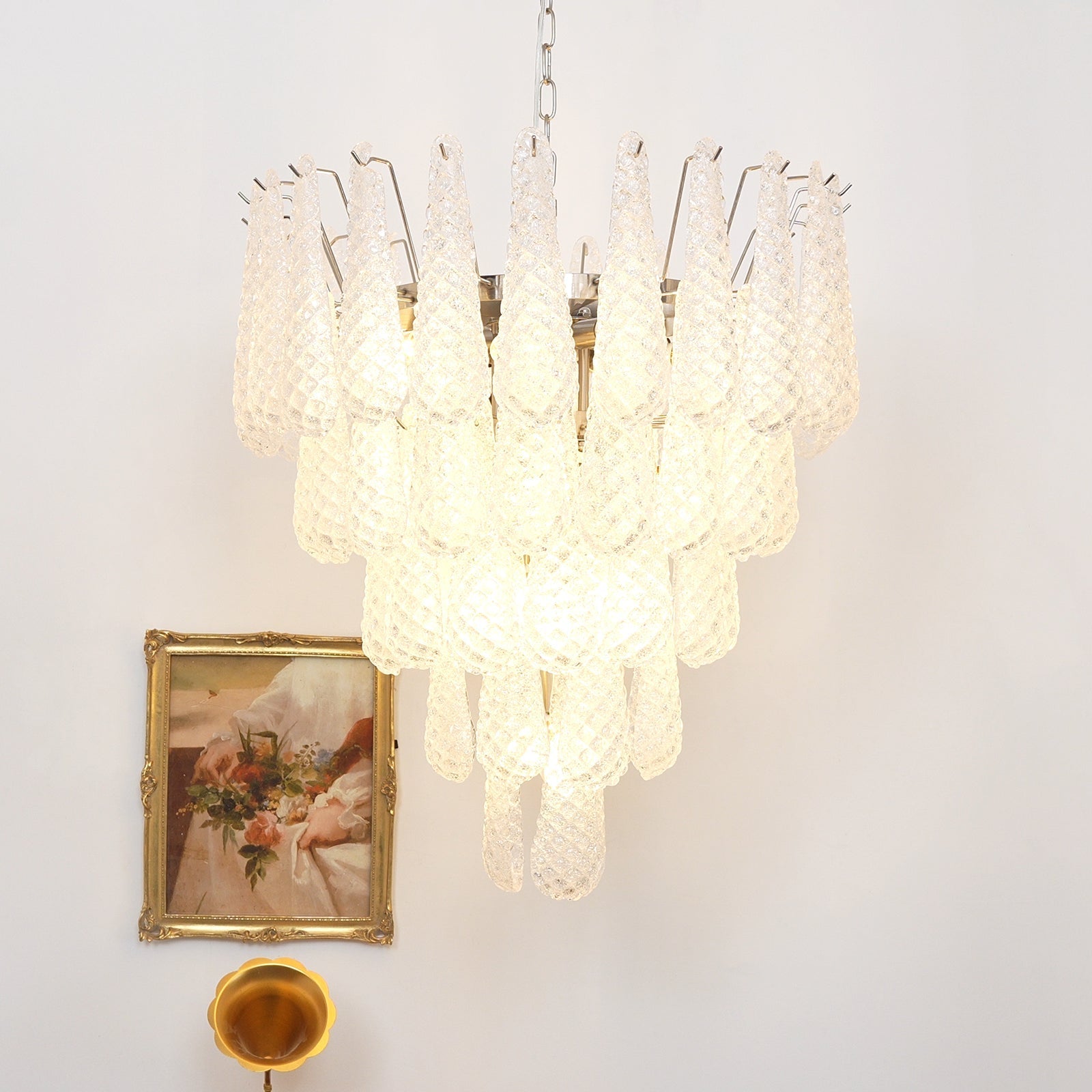 Aurora Chandelier Clear Murano Glass Dewdrop Layered - Blowlighting