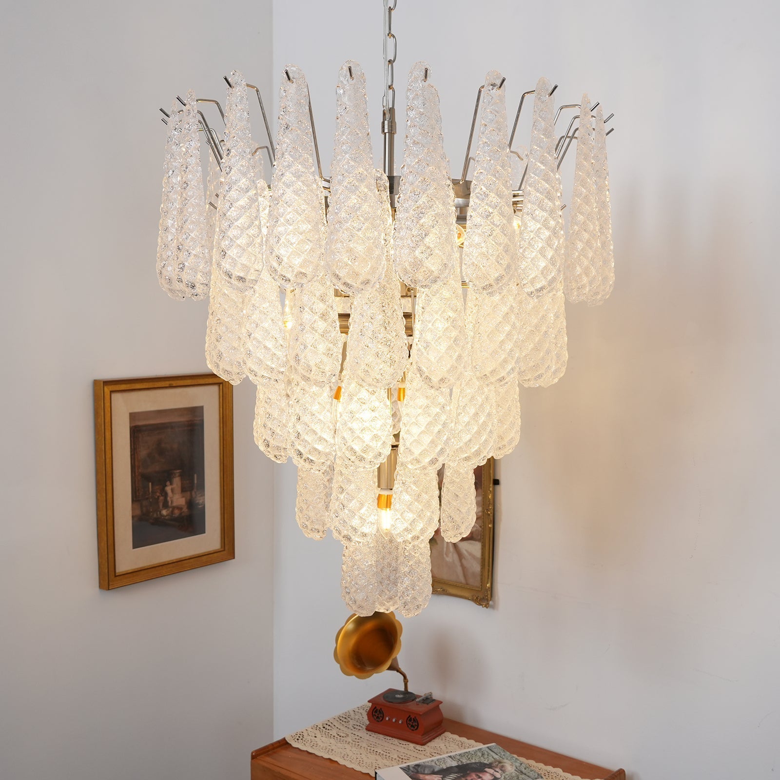 Aurora Chandelier Clear Murano Glass Dewdrop Layered - Blowlighting