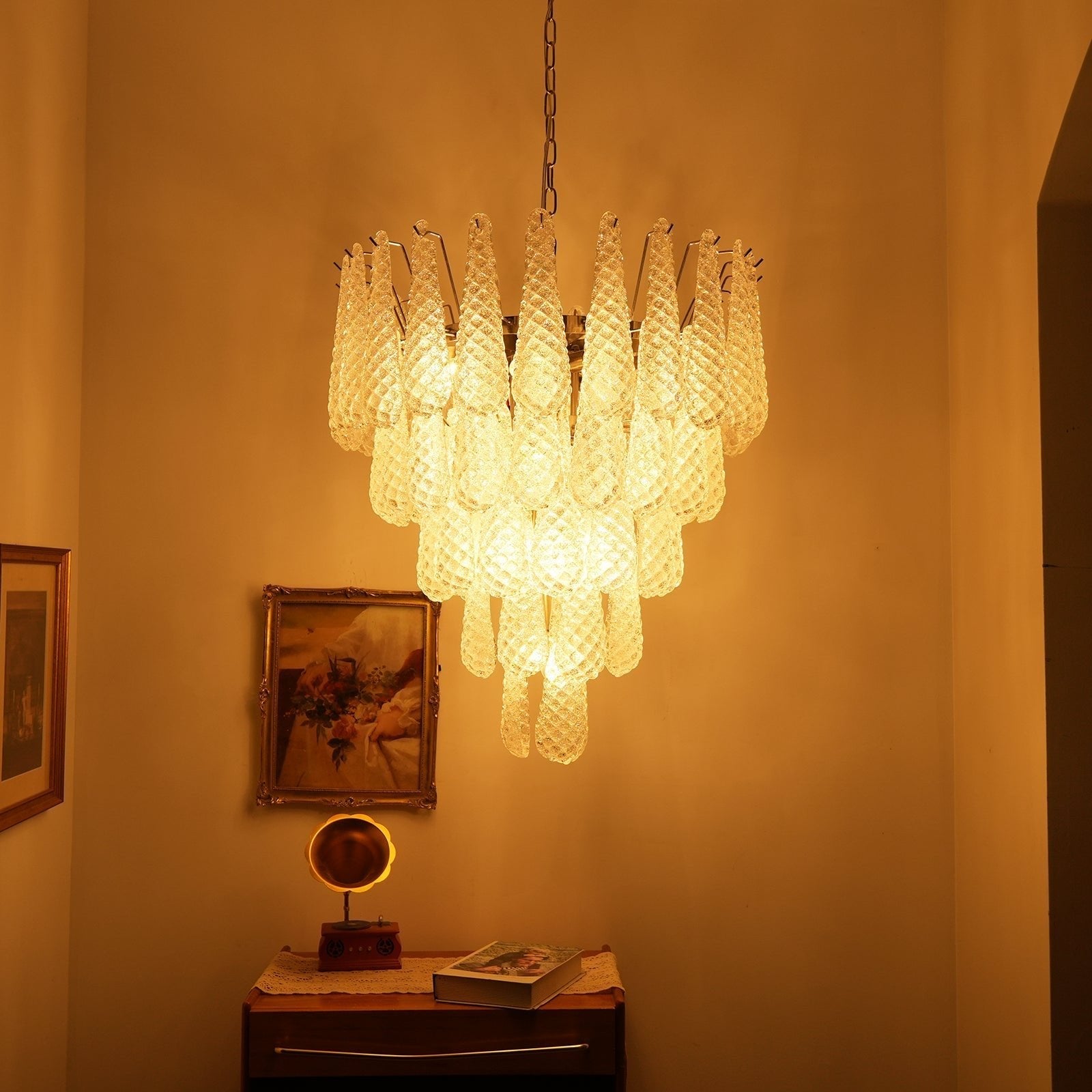 Aurora Chandelier Clear Murano Glass Dewdrop Layered - Blowlighting