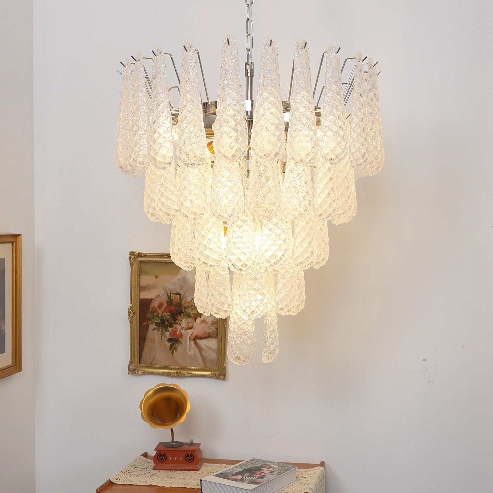 Aurora Chandelier Clear Murano Glass Dewdrop Layered - Blowlighting