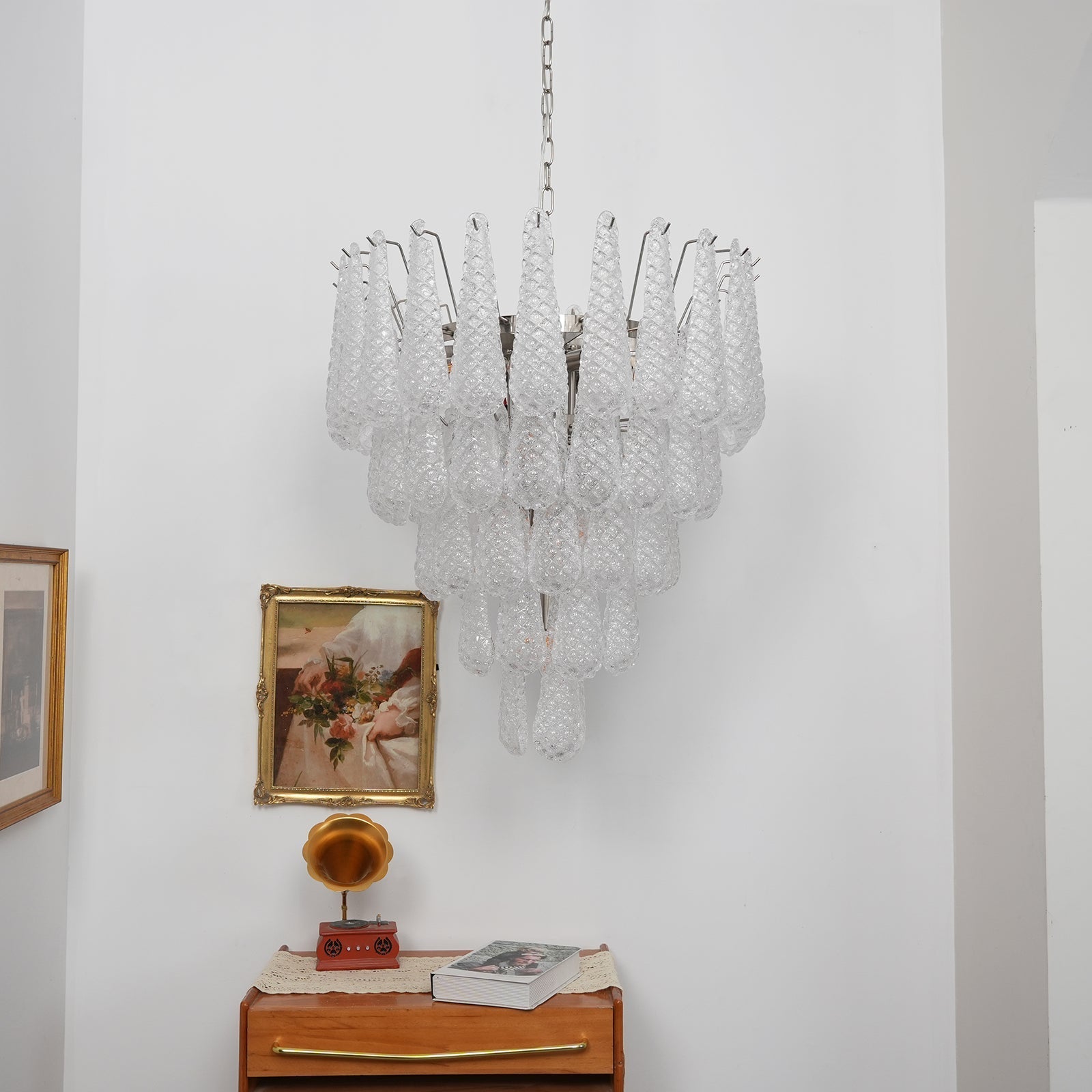 Aurora Chandelier Clear Murano Glass Dewdrop Layered - Blowlighting