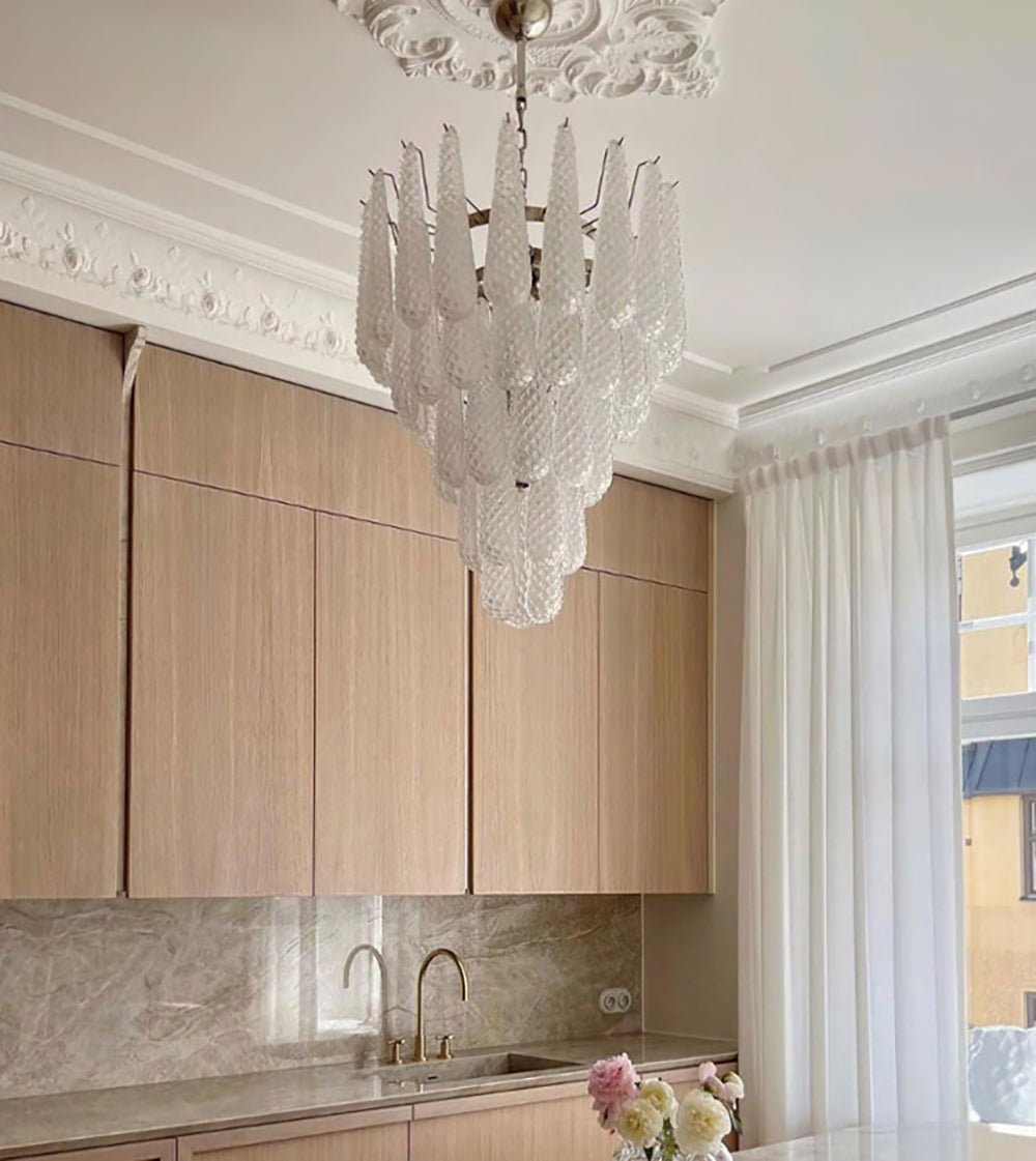 Aurora Chandelier Clear Droplets Murano Glass Waterfall Diamond - Blowlighting