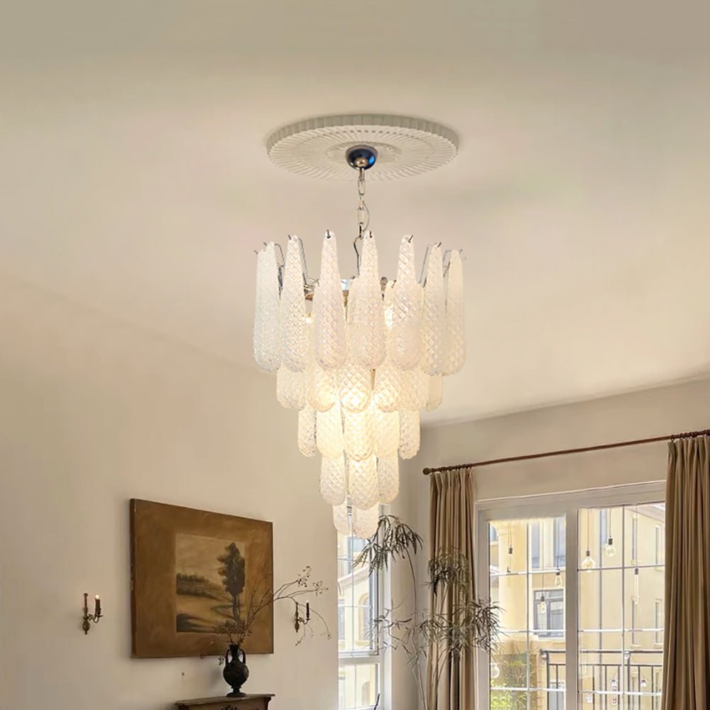Aurora Chandelier Clear Droplets Murano Glass Waterfall Diamond - Blowlighting