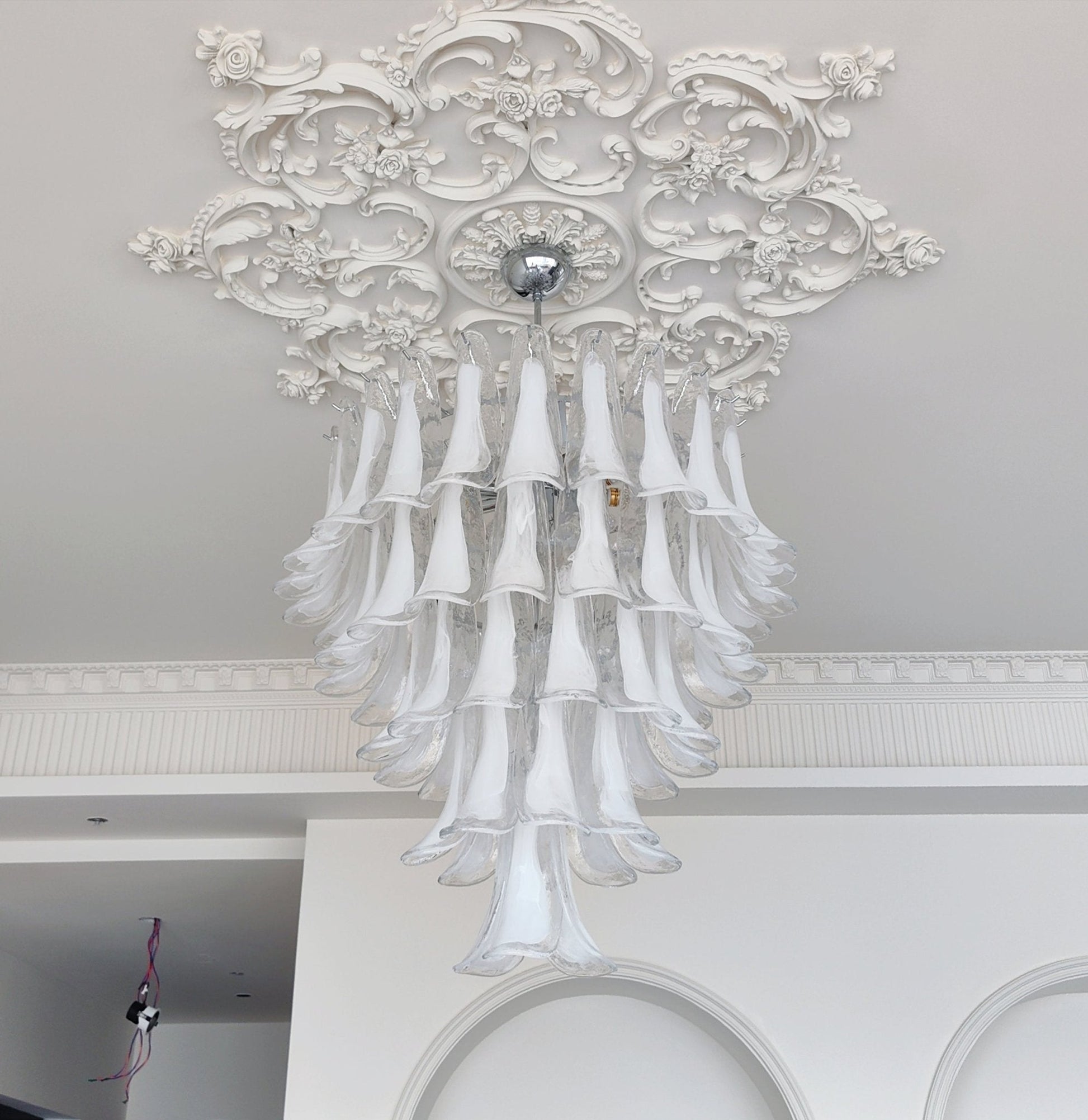 Aurora Chandelier Clear Murano Glass Petal Vintage - Blowlighting