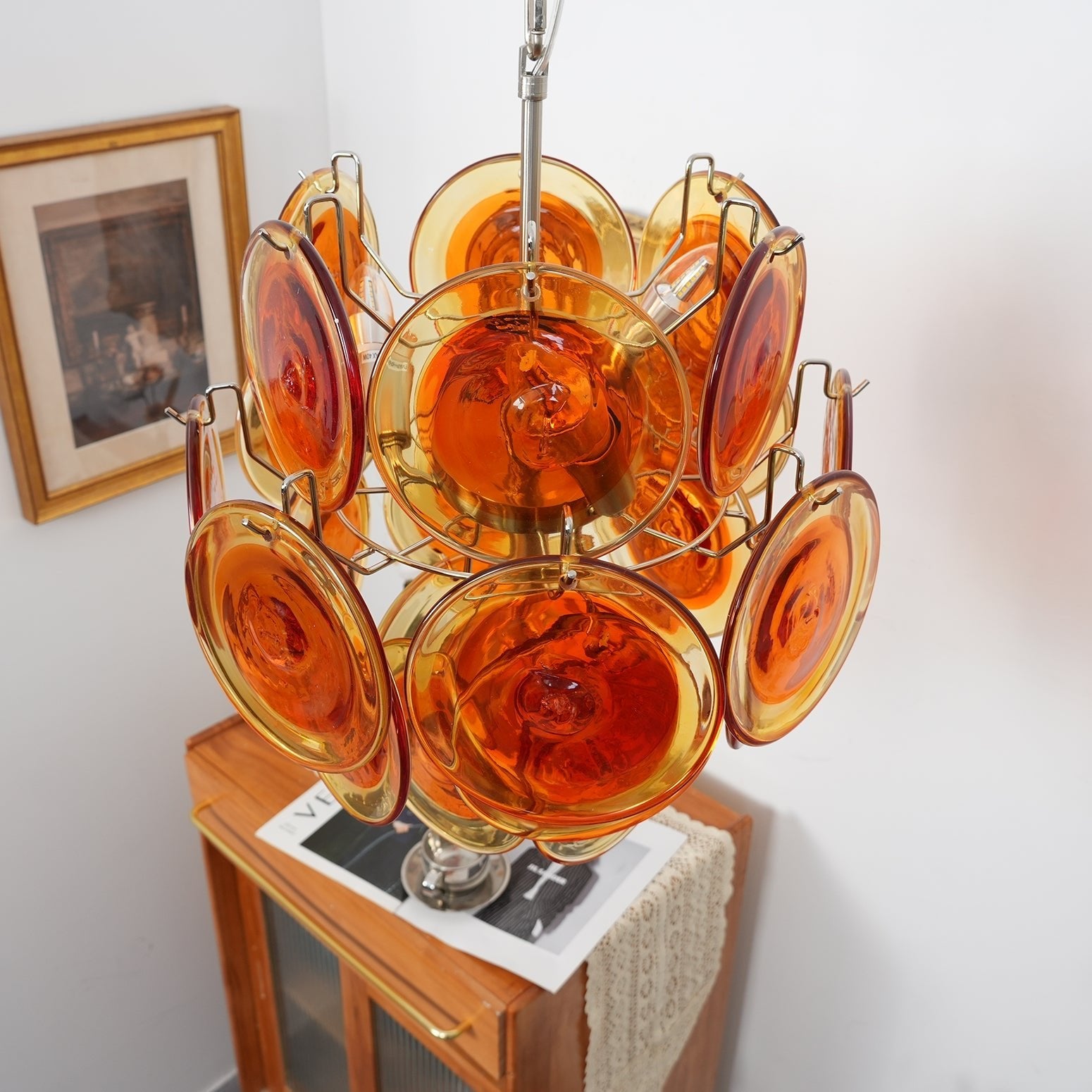 Aurora Chandelier Orange Murano Glass Disc Layered - Blowlighting