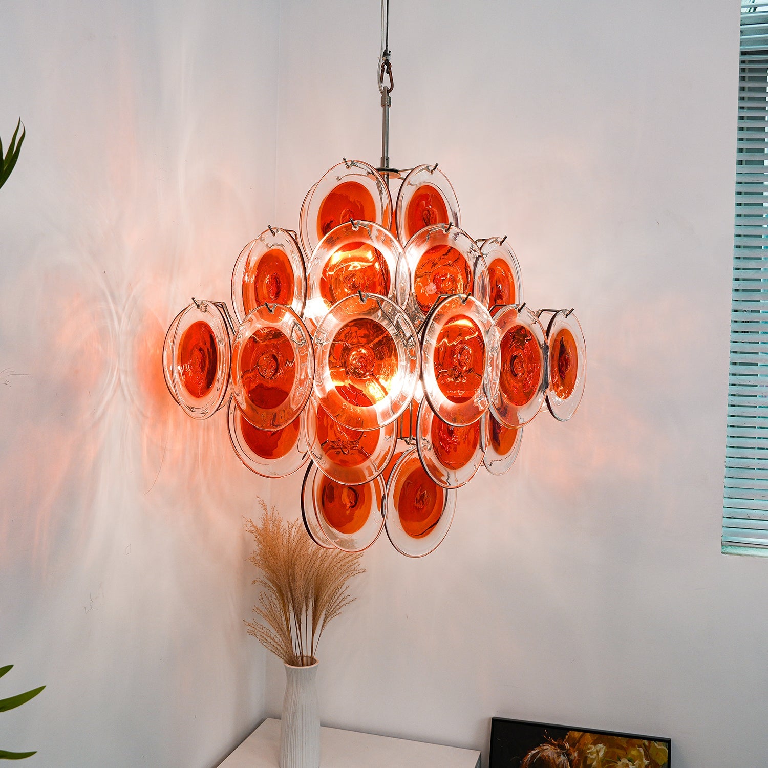 Aurora Chandelier Orange Murano Glass Disc Layered - Blowlighting