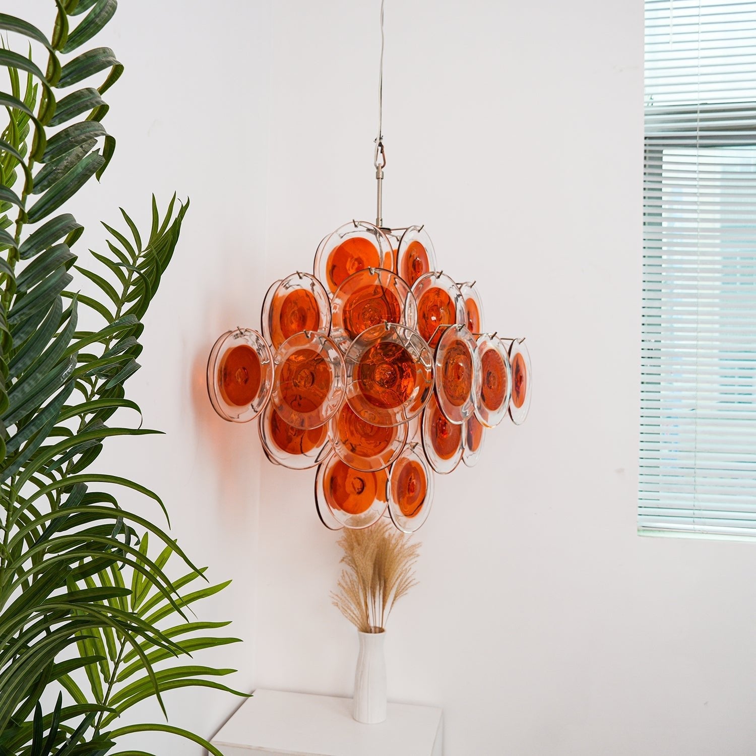Aurora Chandelier Orange Murano Glass Disc Layered - Blowlighting