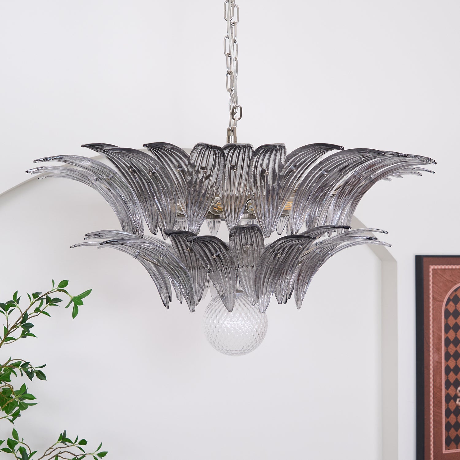 Aurora Chandelier Palmette Clear Murano Glass Leaf Layered - Blowlighting