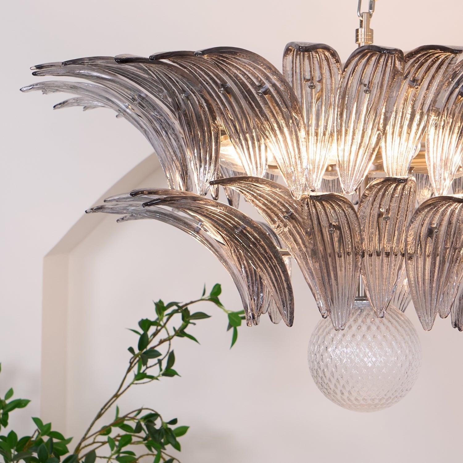 Aurora Chandelier Palmette Clear Murano Glass Leaf Layered - Blowlighting