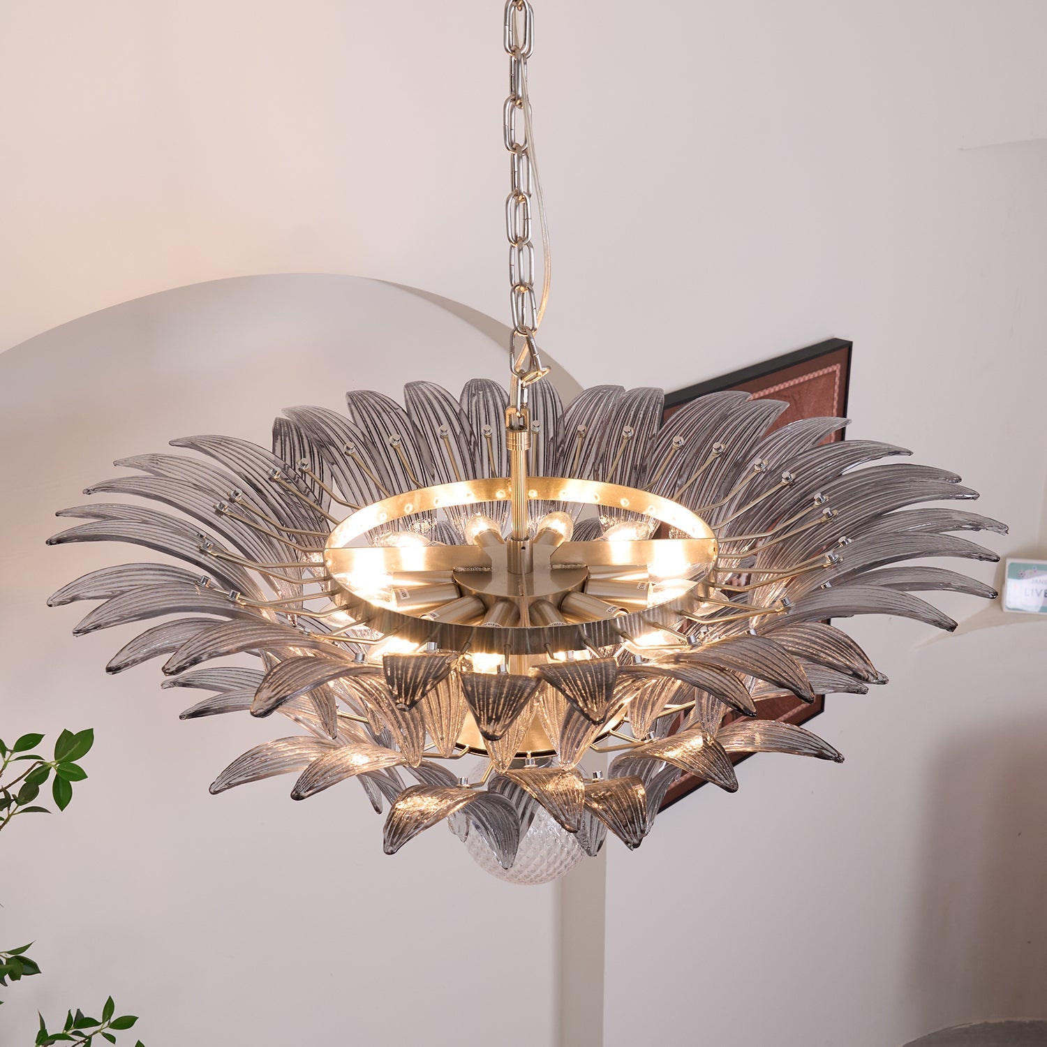 Aurora Chandelier Palmette Clear Murano Glass Leaf Layered - Blowlighting