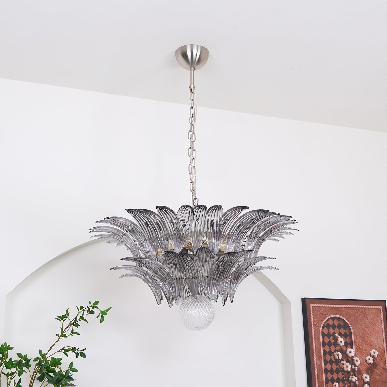 Aurora Chandelier Palmette Clear Murano Glass Leaf Layered - Blowlighting